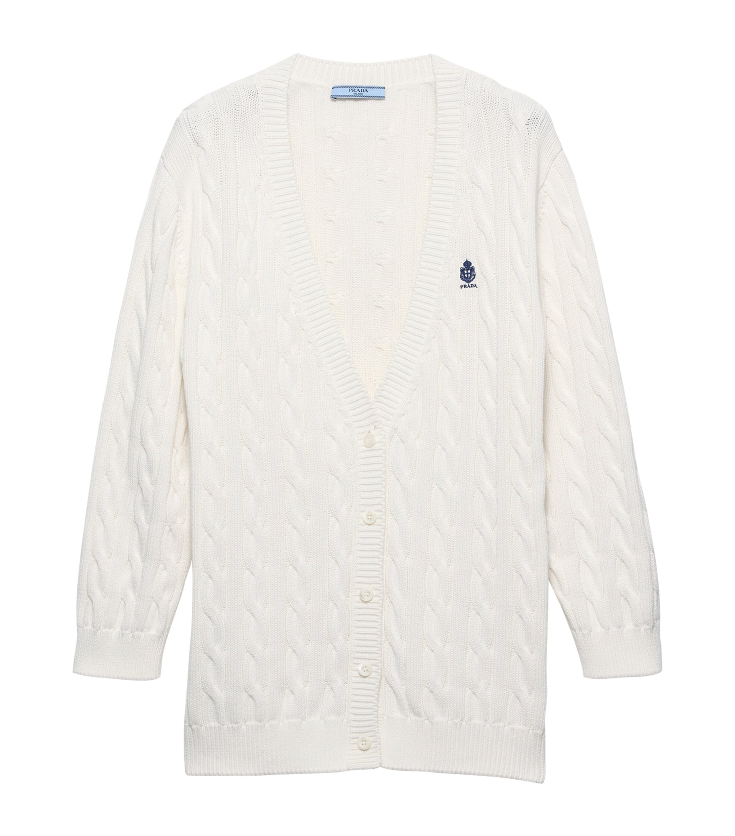 Prada Womens Cotton Cable-Knit Cardigan White Image 1