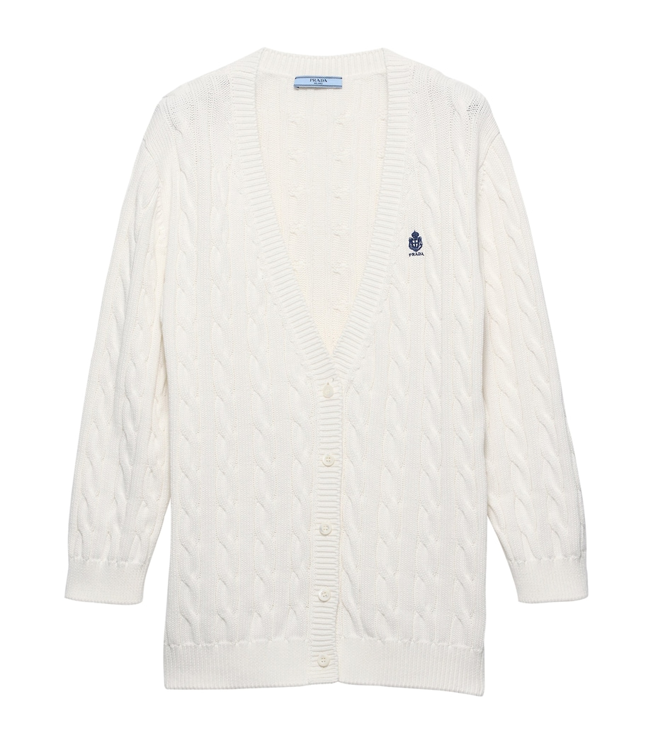 Prada Womens Cotton Cable-Knit Cardigan White Image 1