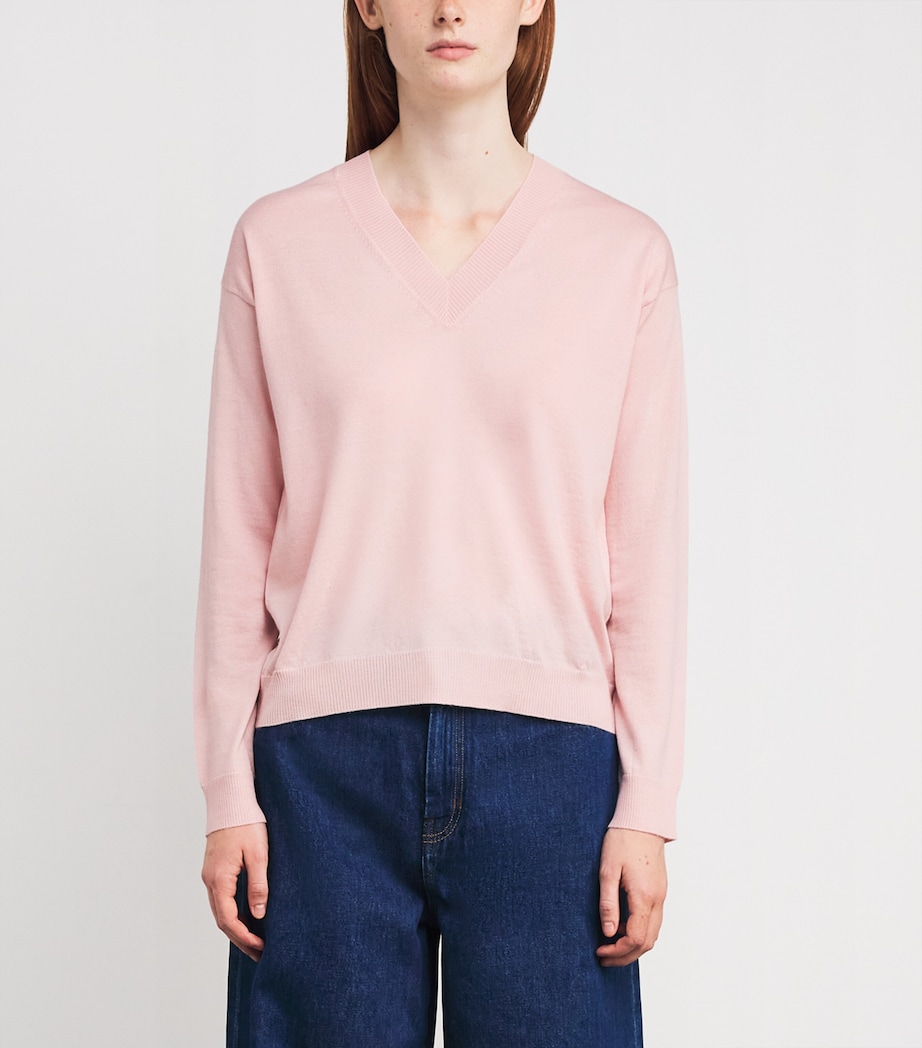 Wool-Cashmere V-Neck Sweater PINK Image 3