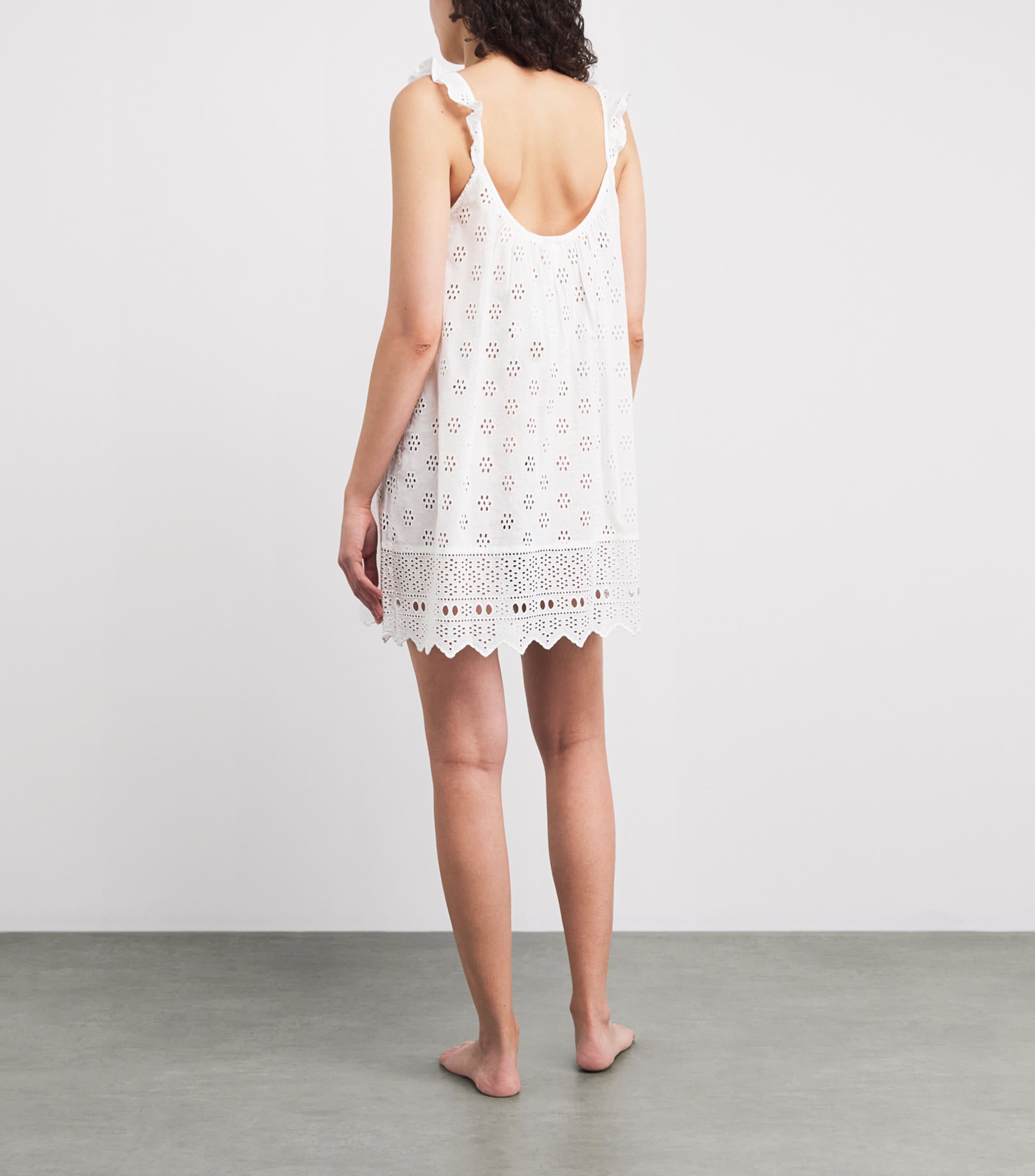 Polo Ralph Lauren Womens Cotton Openwork Mini Nightdress White Cloud Image 4