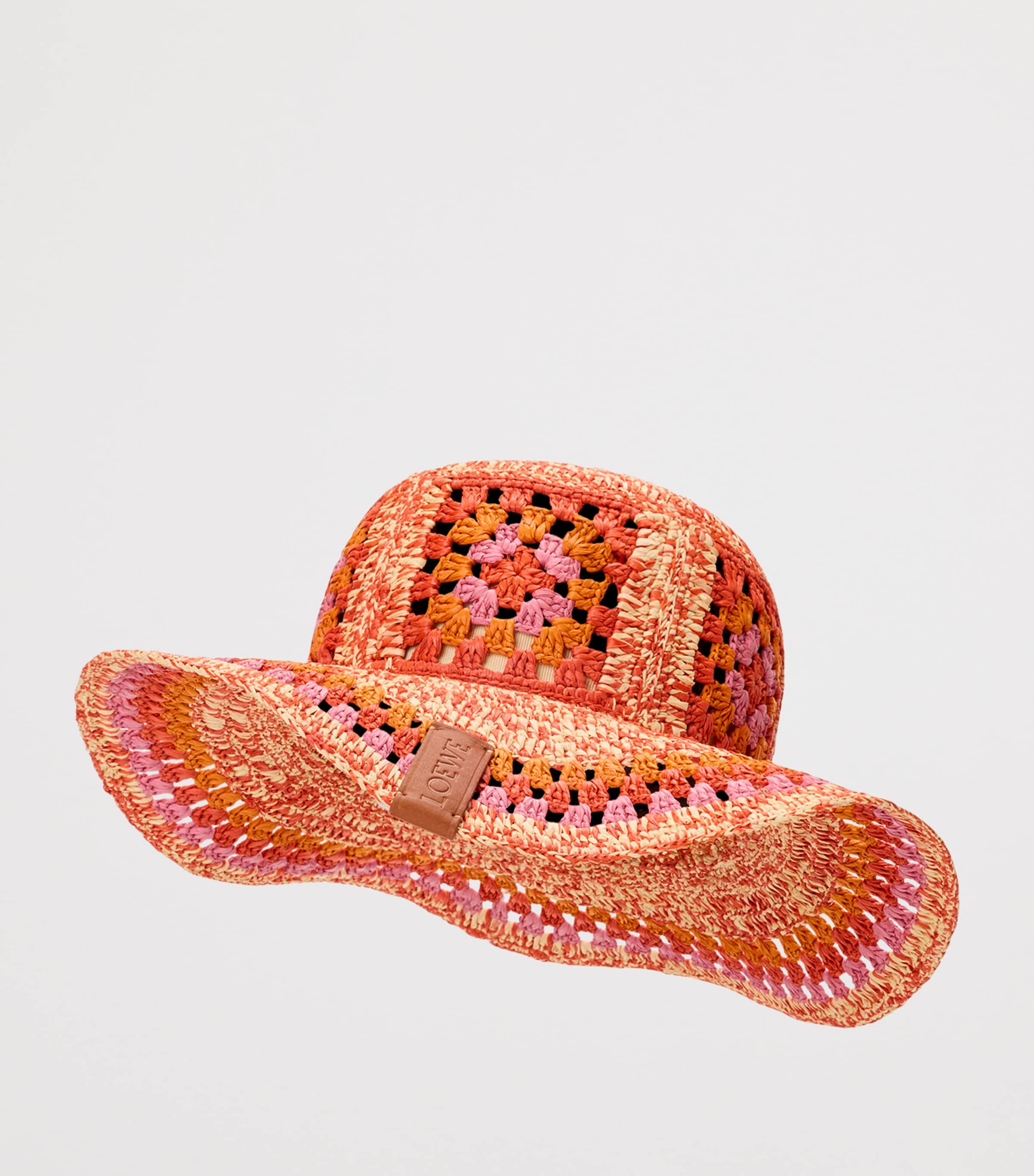 LOEWE x Paula's Ibiza Raffia Crochet Hat Bright Orange/pink Image 2