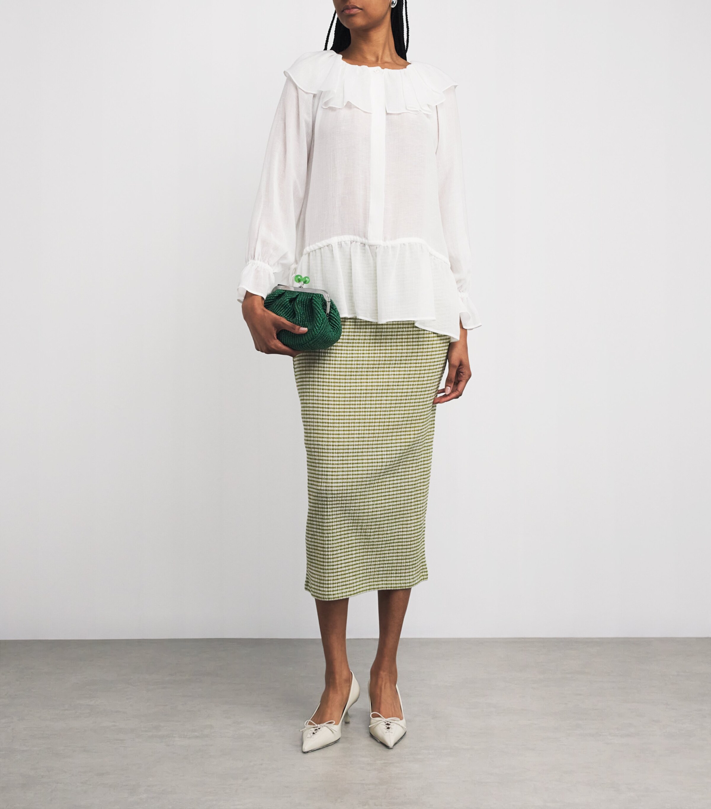 Gauze Ruffle Blouse WHITE Image 2
