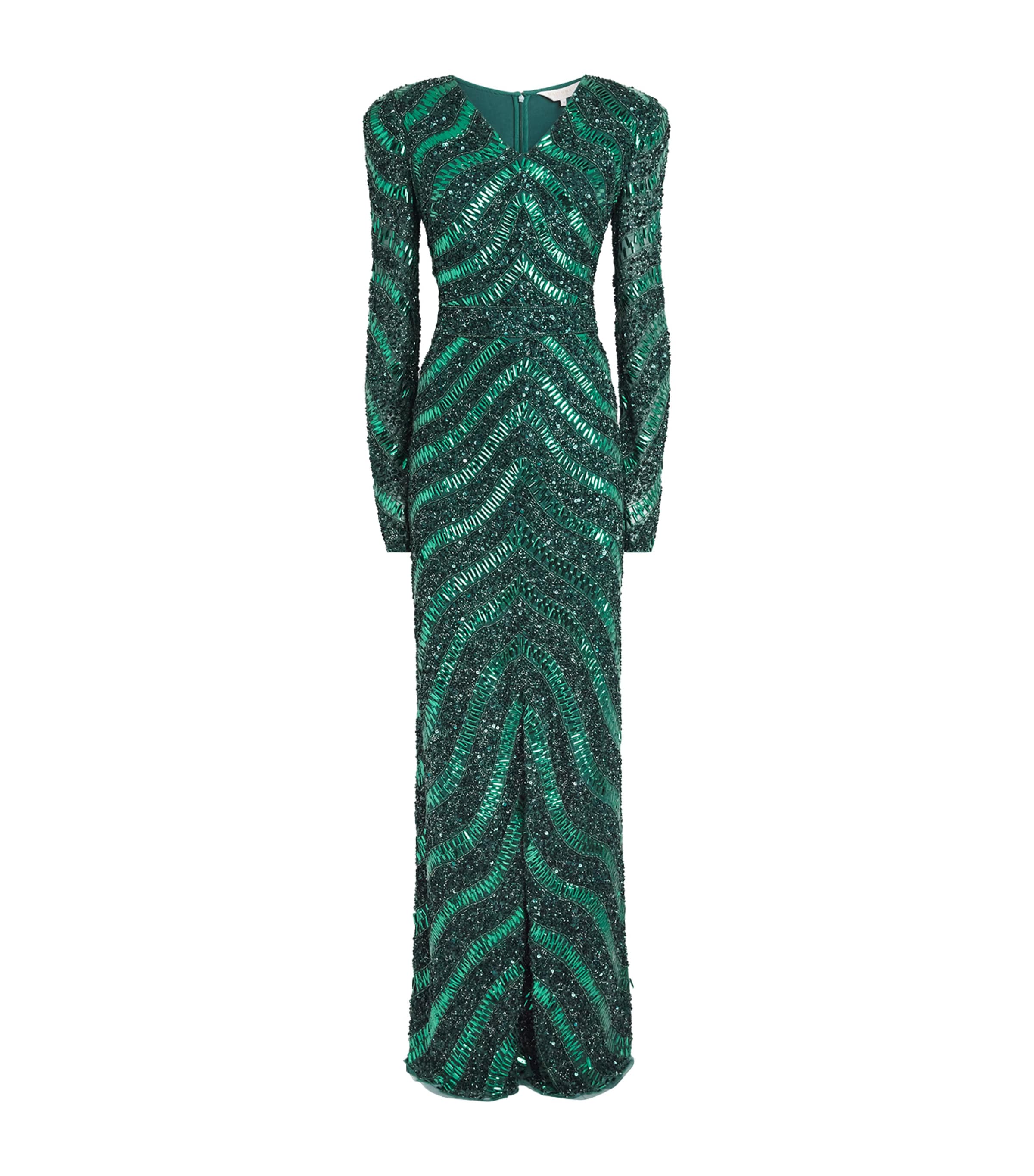 Raishma Embellished V-Neck Eliana Gown - Green - 14