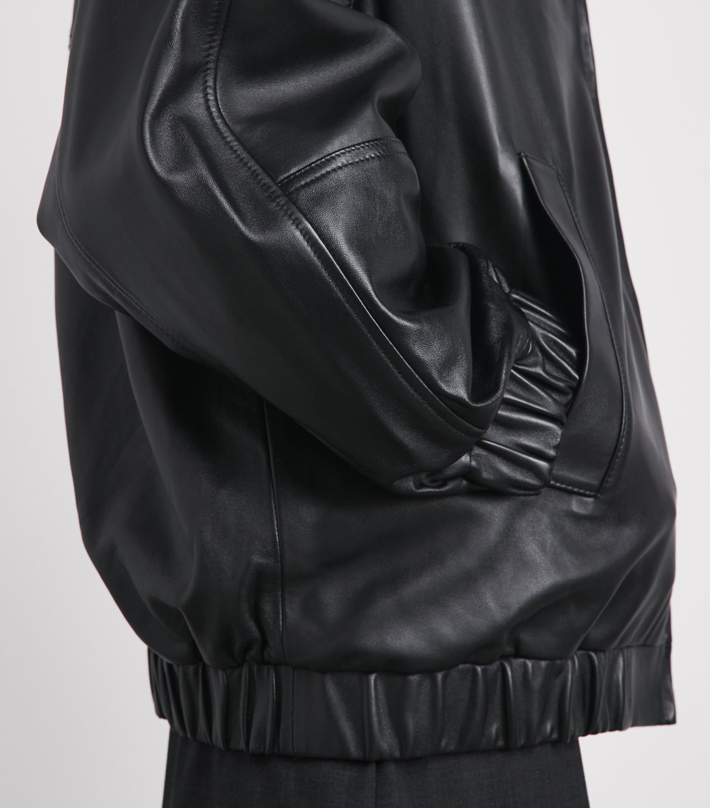 CHAROUX Womens Globe Leather Bomber Jacket Black Image 3