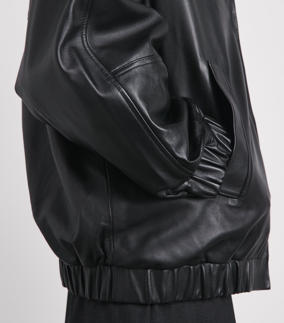 CHAROUX Womens Globe Leather Bomber Jacket Black Image 3