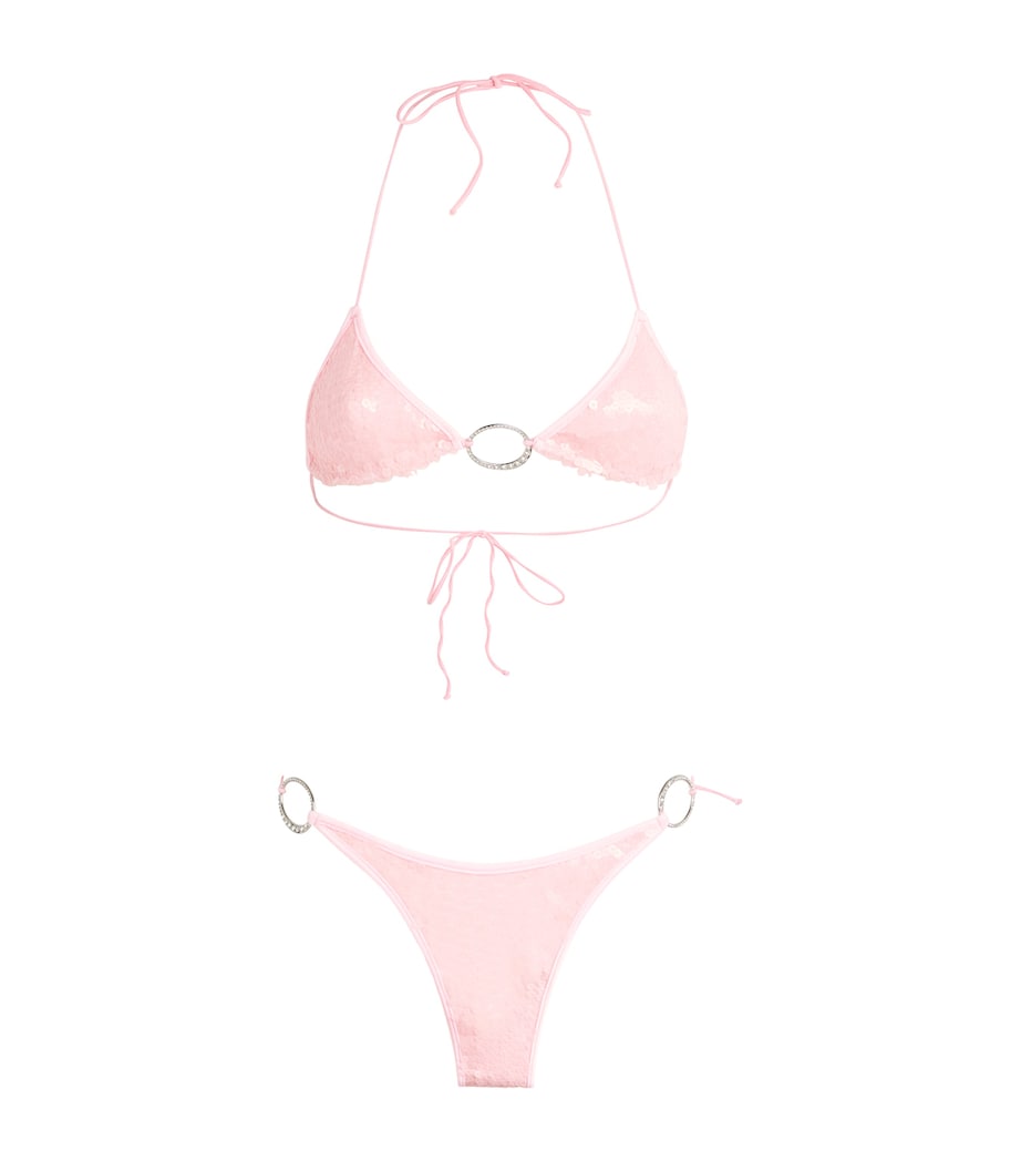 Oséree Womens Sequin Triangle Bikini Bubble Pink Image 1