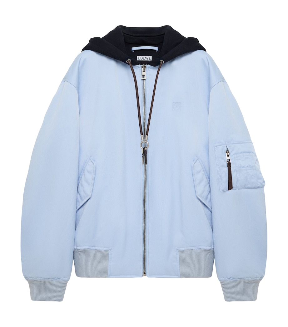 LOEWE Mens Anagram Hooded Bomber Jacket Blue Image 1