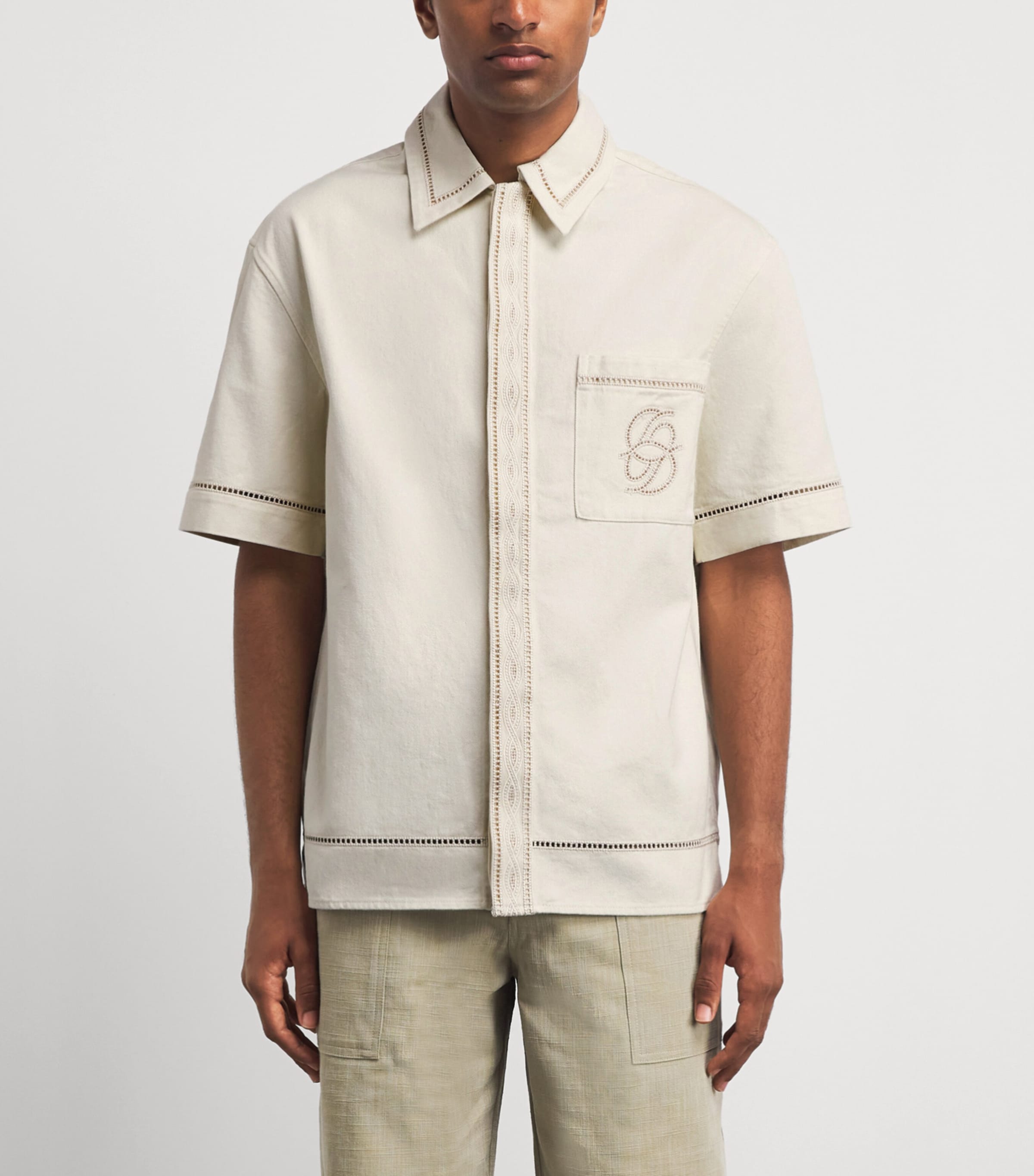 Drôle De Monsieur Mens Cotton Embroidered Short-Sleeve Shirt Ow / Off White Image 4