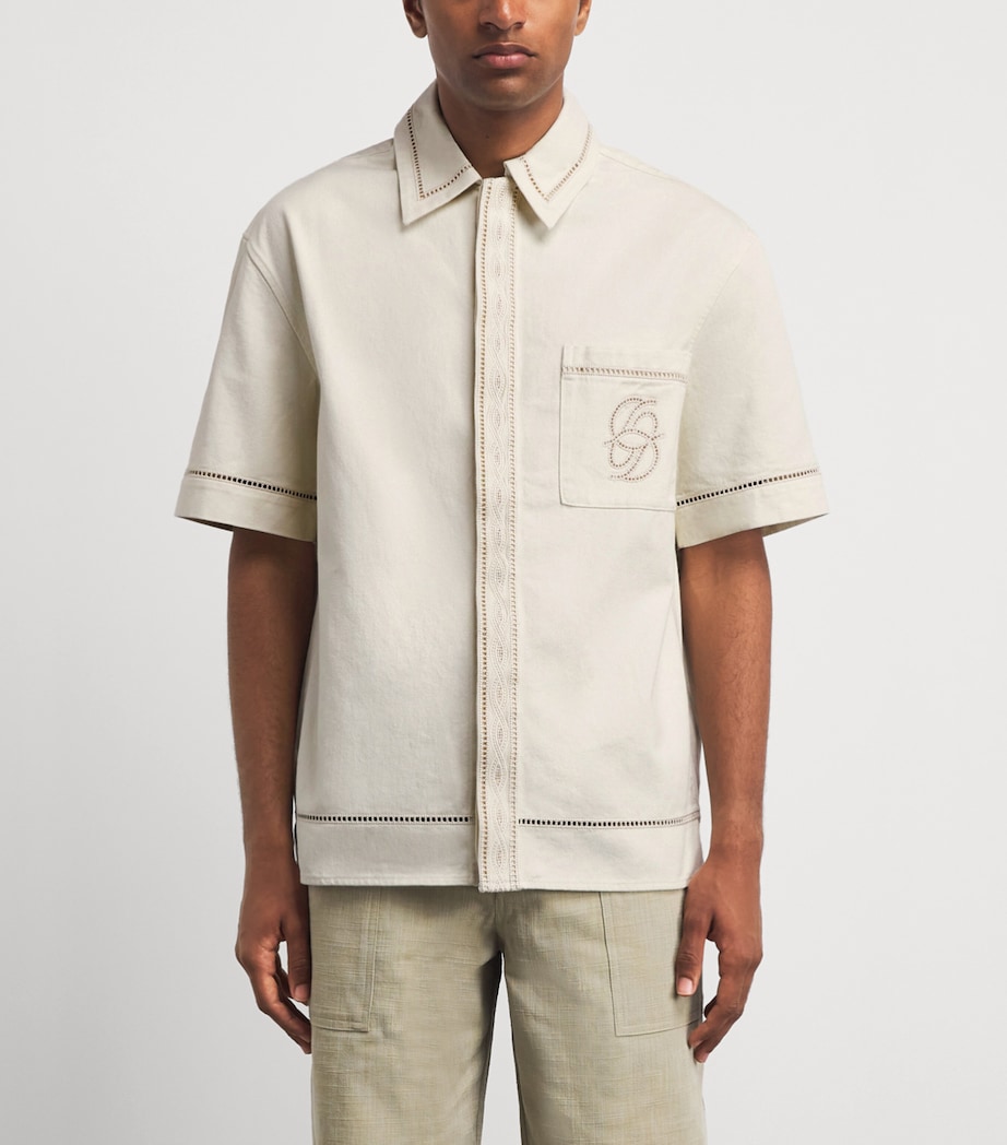Drôle De Monsieur Mens Cotton Embroidered Short-Sleeve Shirt Ow / Off White Image 4