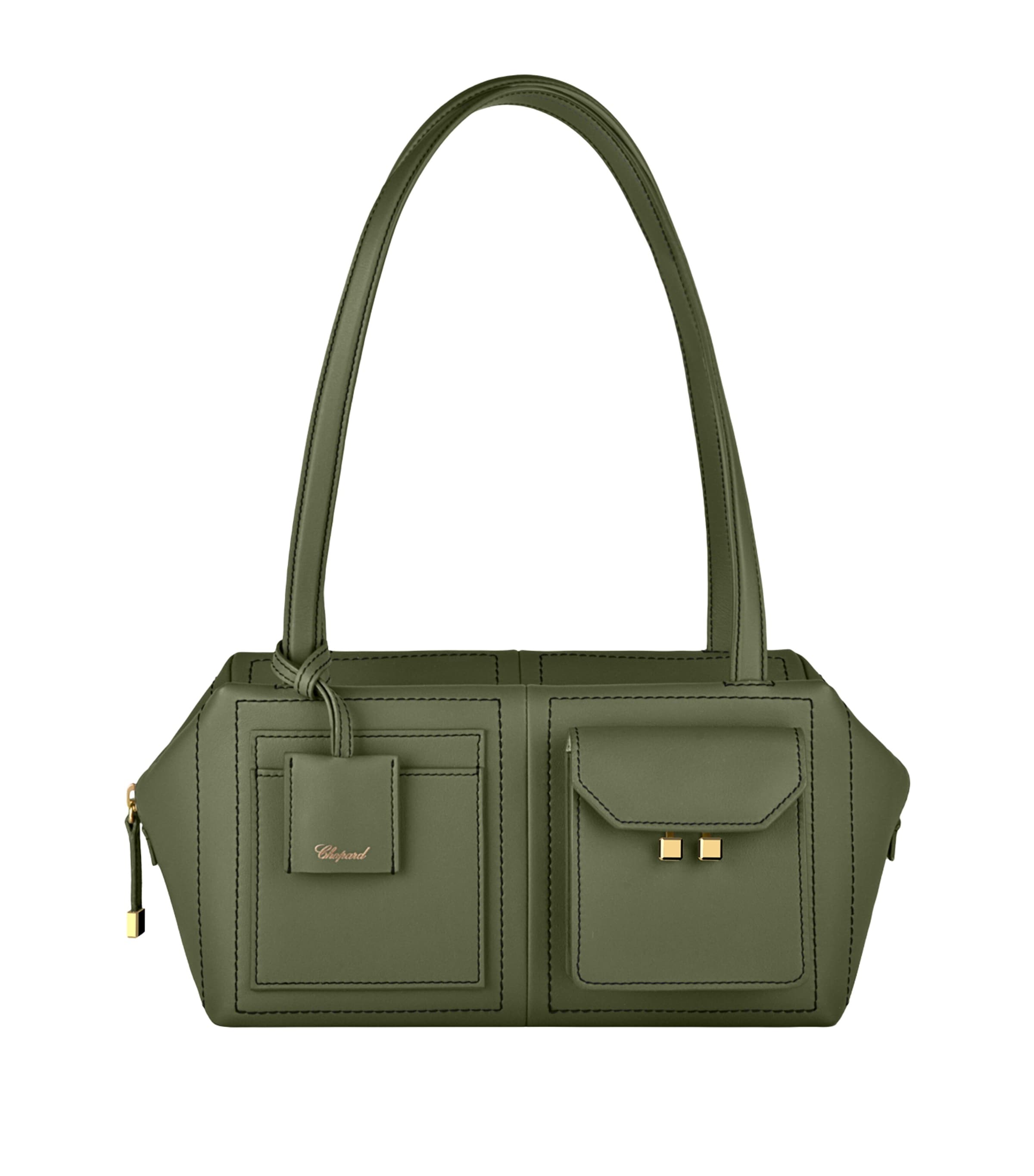 Leather Ice Cube Shoulder Bag GREEN Image 1