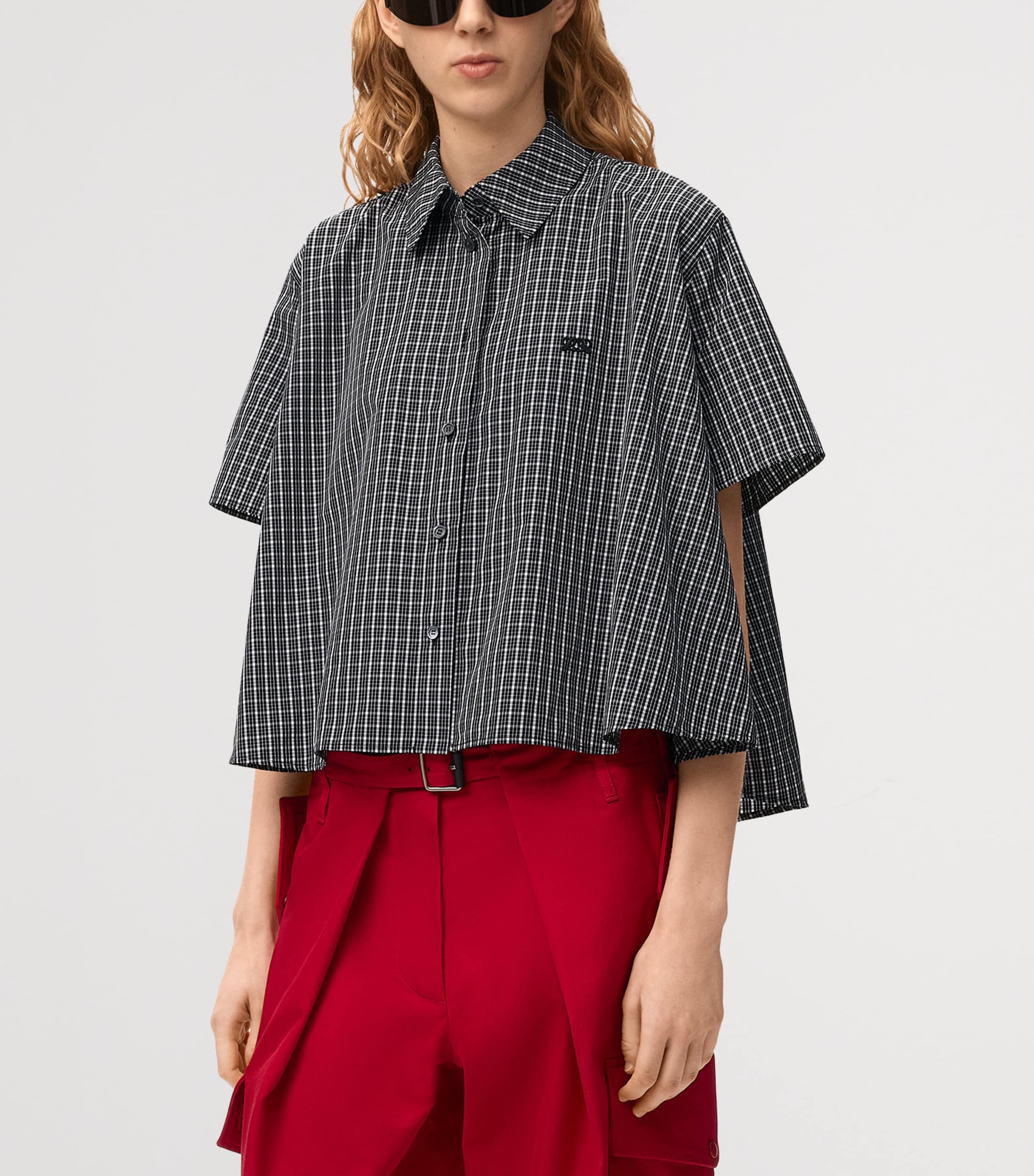 LOEWE Womens Check Trapeze Short-Sleeve Shirt Black/white Image 3