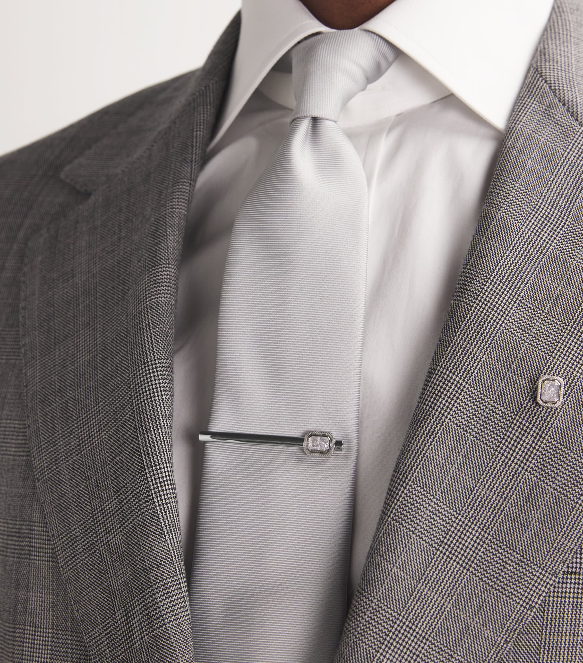 Rhodium-Plated and Cubic Zirconia Halo Tie Clip SILVER Image 2