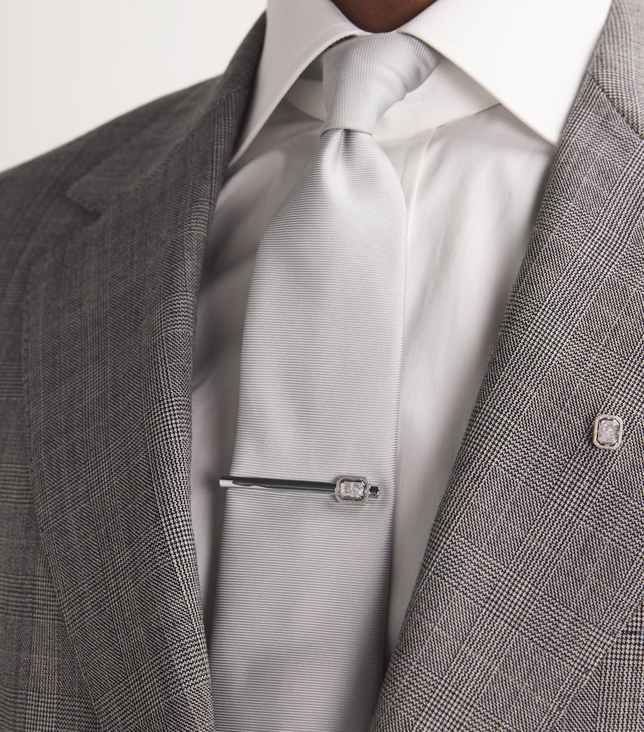 Rhodium-Plated and Cubic Zirconia Halo Tie Clip SILVER Image 2