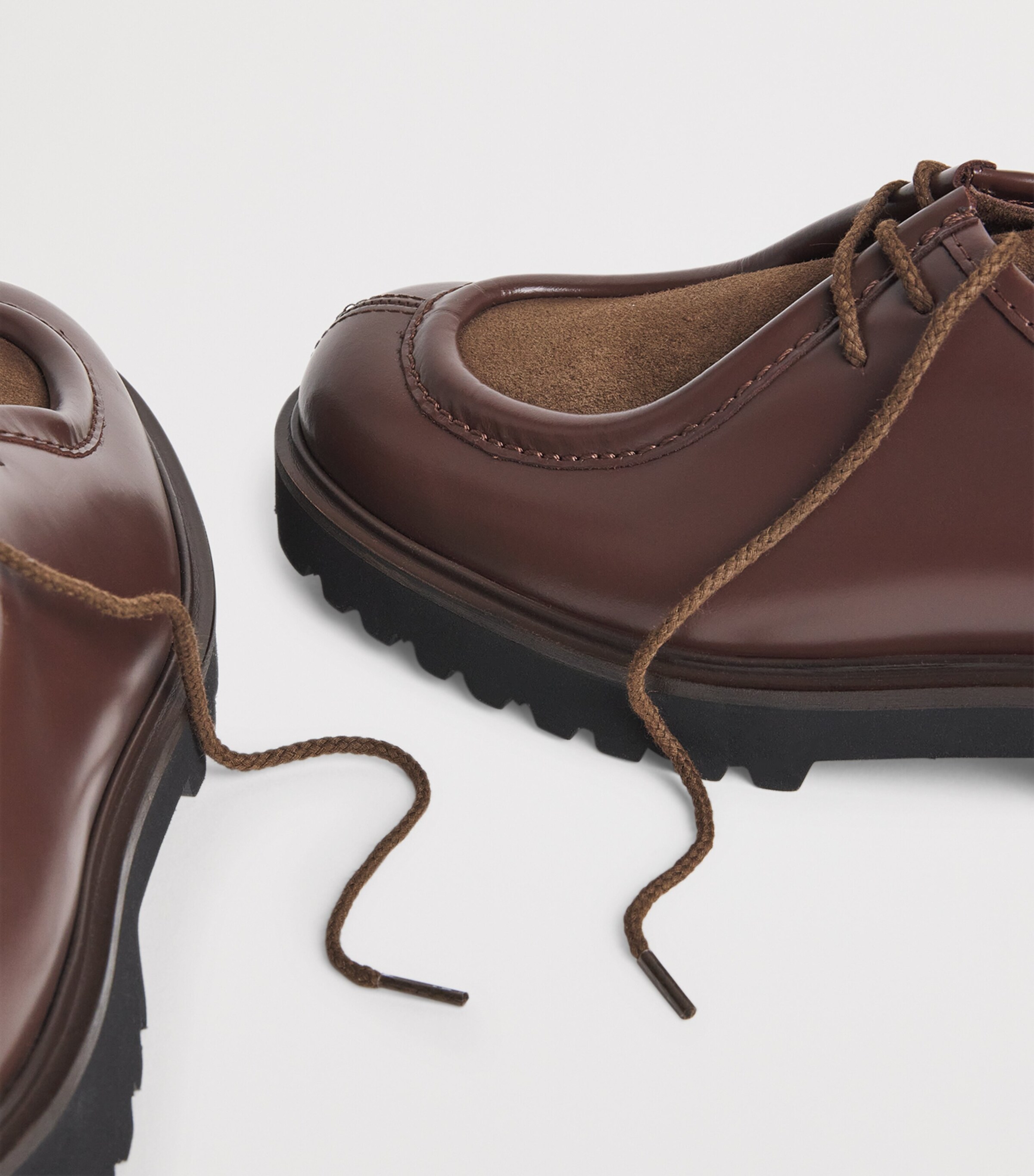 Leather Suede-Vamp Boat Shoes COFFEE Image 5