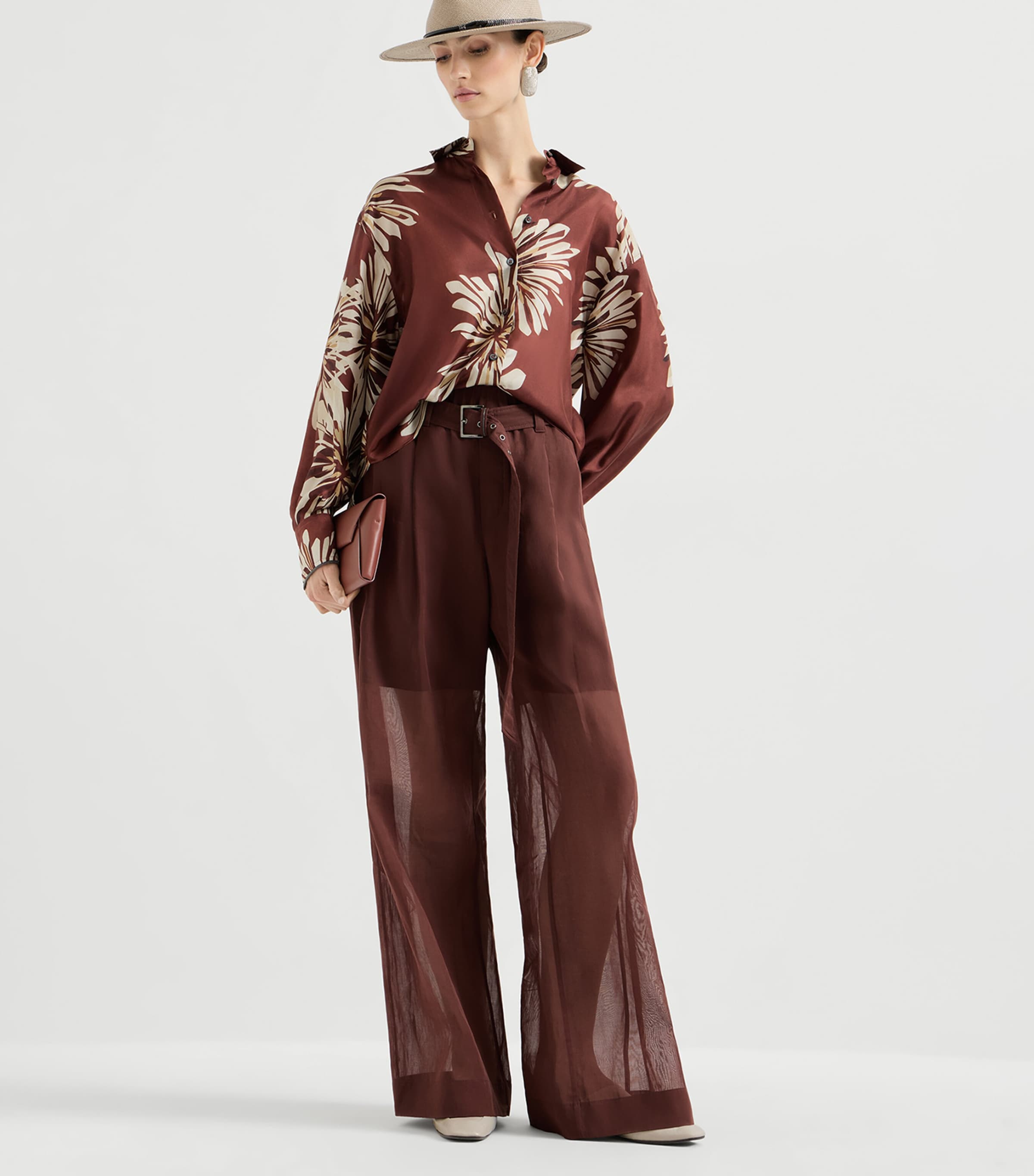 Brunello Cucinelli Womens Cotton Organza Belted Trousers Image 2