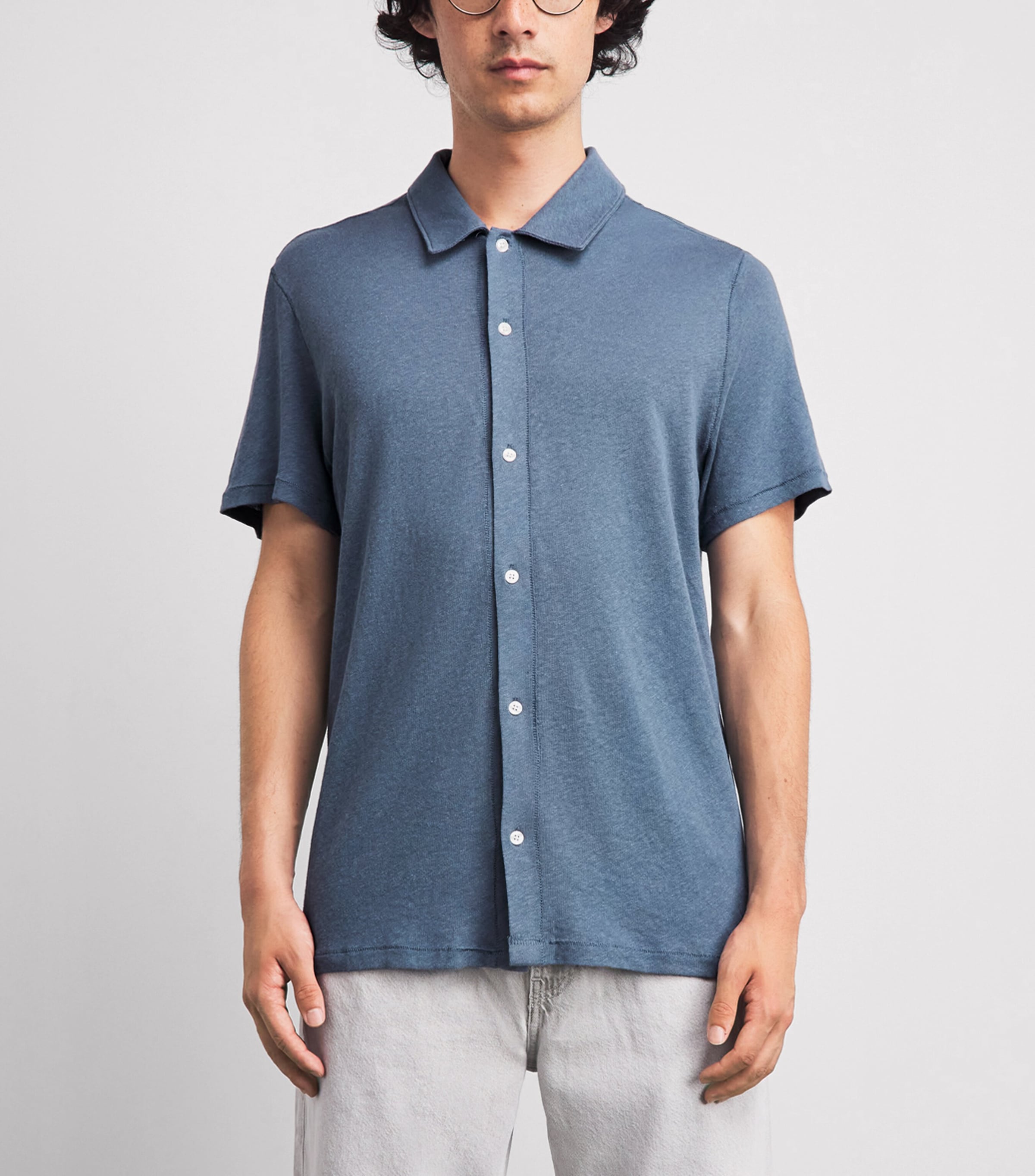 PAIGE Mens Linen-Cotton Sultan Short-Sleeve Shirt Lakeside Image 4