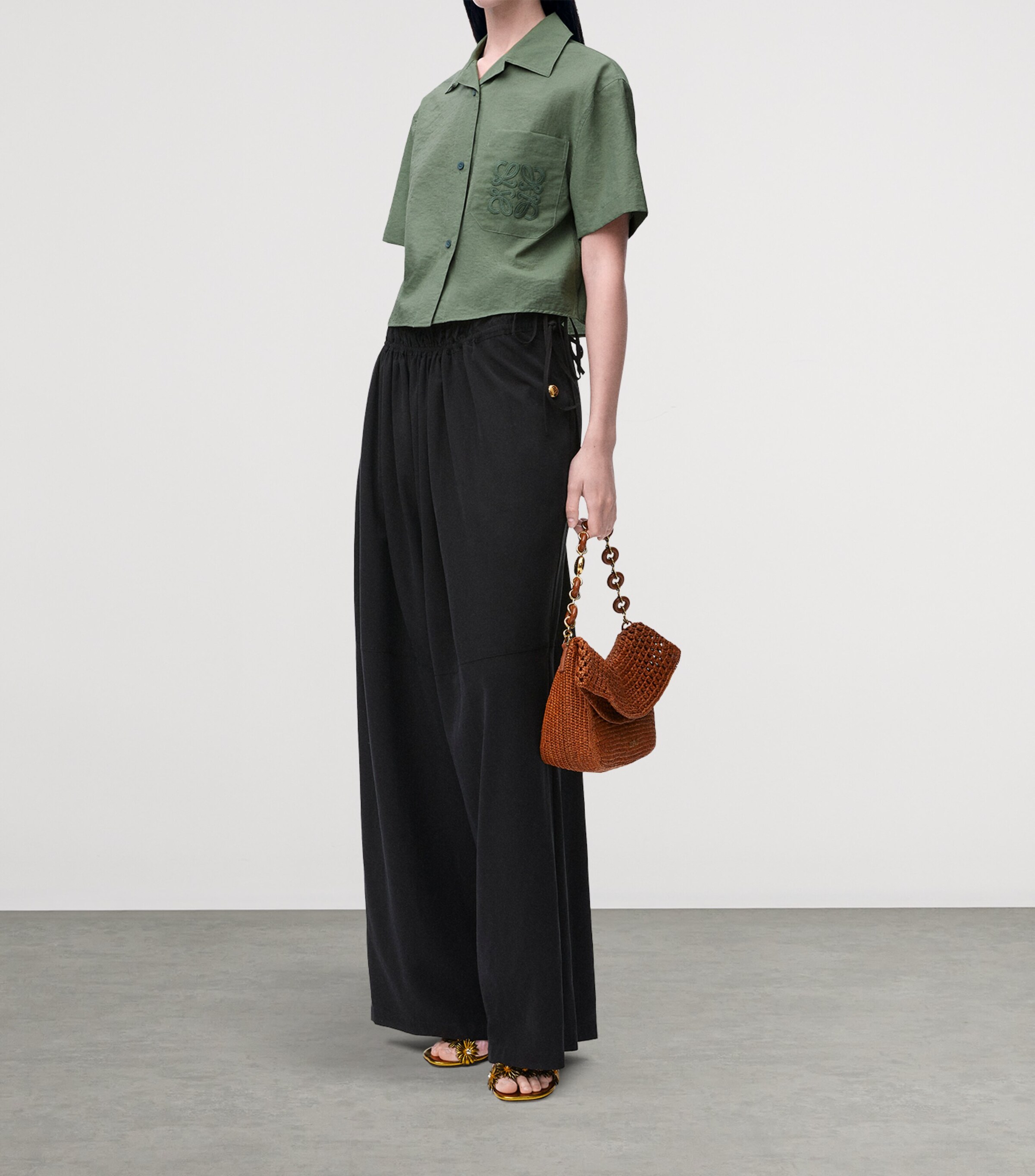 x Paula's Ibiza Cotton-Blend Anagram Shirt SAGE Image 2