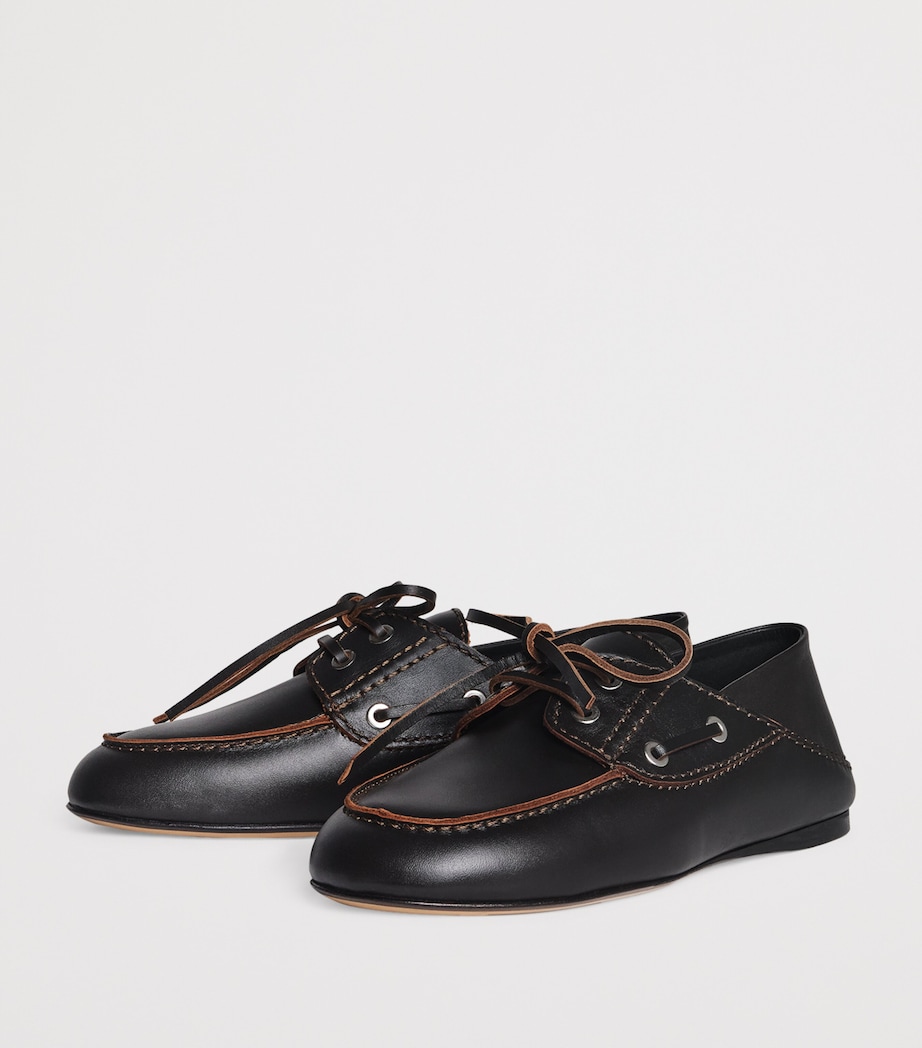 Leather Boat Shoes BROWN Image 2