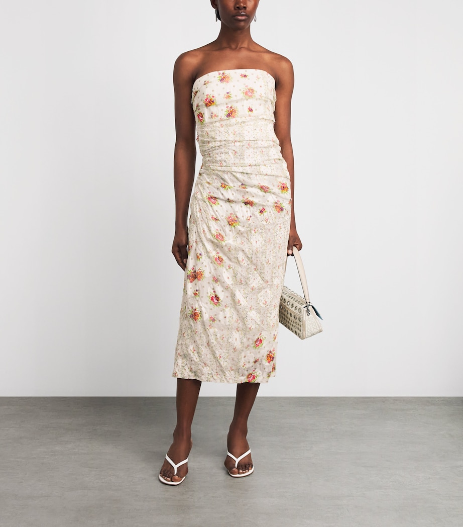 Tory Burch Womens Strapless Floral Midi Dress Multi Floral Image 4