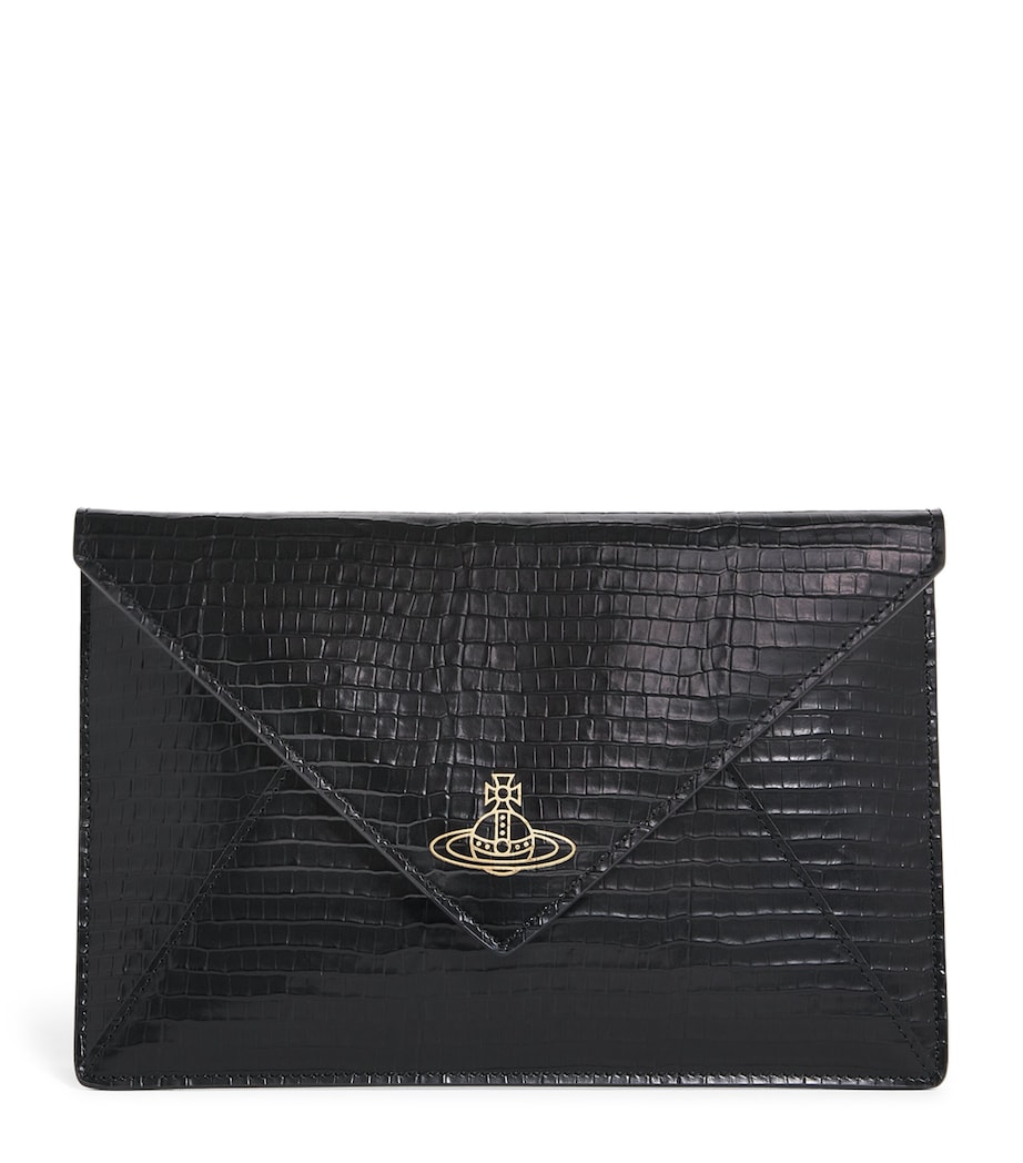 Croc-Embossed Leather Envelope Clutch Bag N401 BLACK Image 1