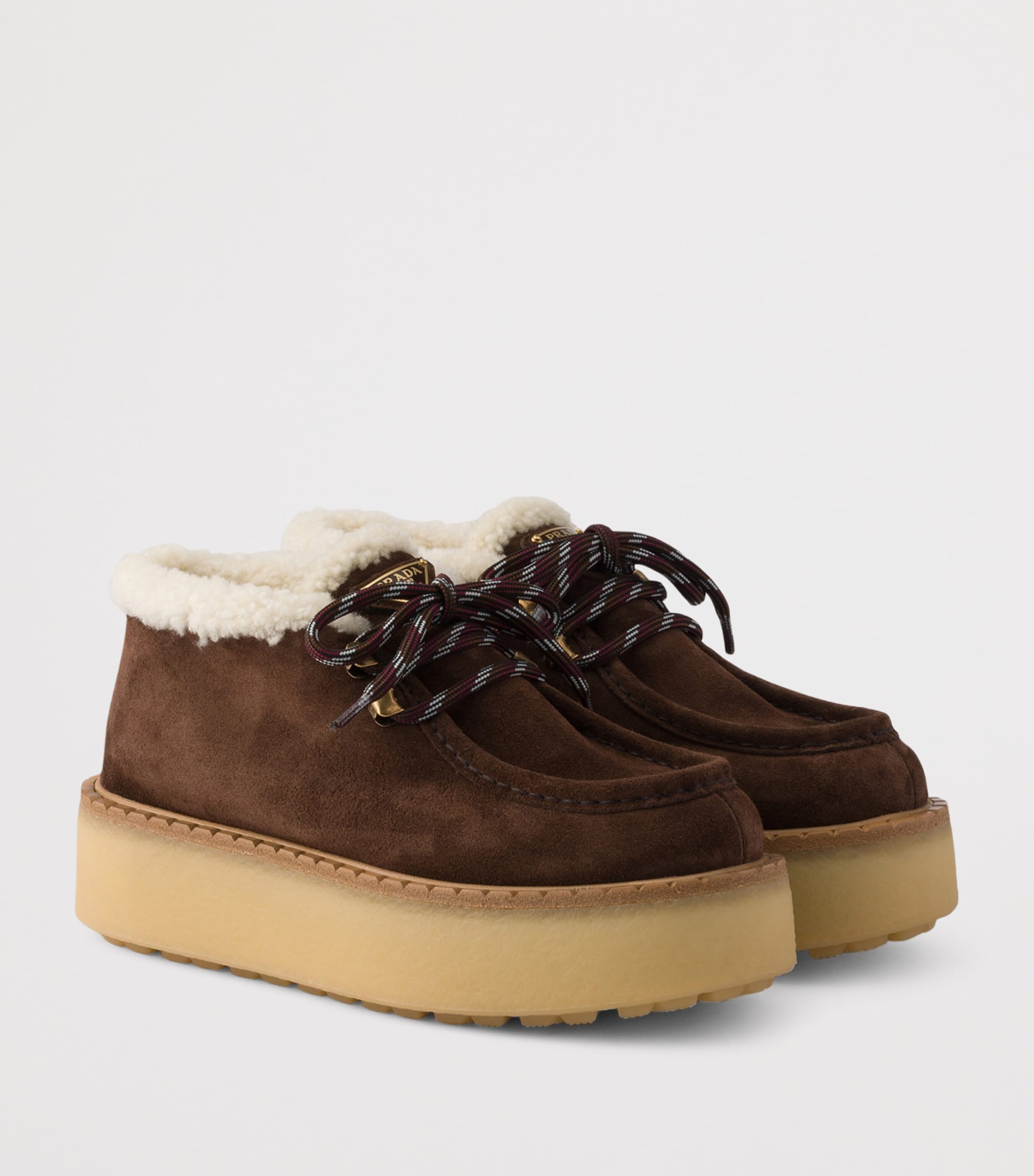Prada Suede Shearling Chukka Ankle Boots Brown Image 2