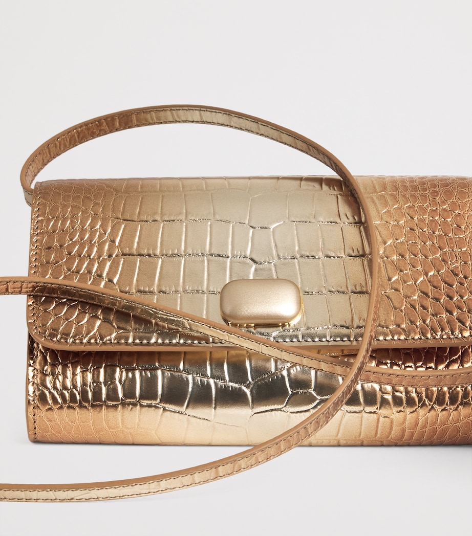Leather Croc-Embossed Clutch Bag GOLD AND BRNZ OMBRE Image 6