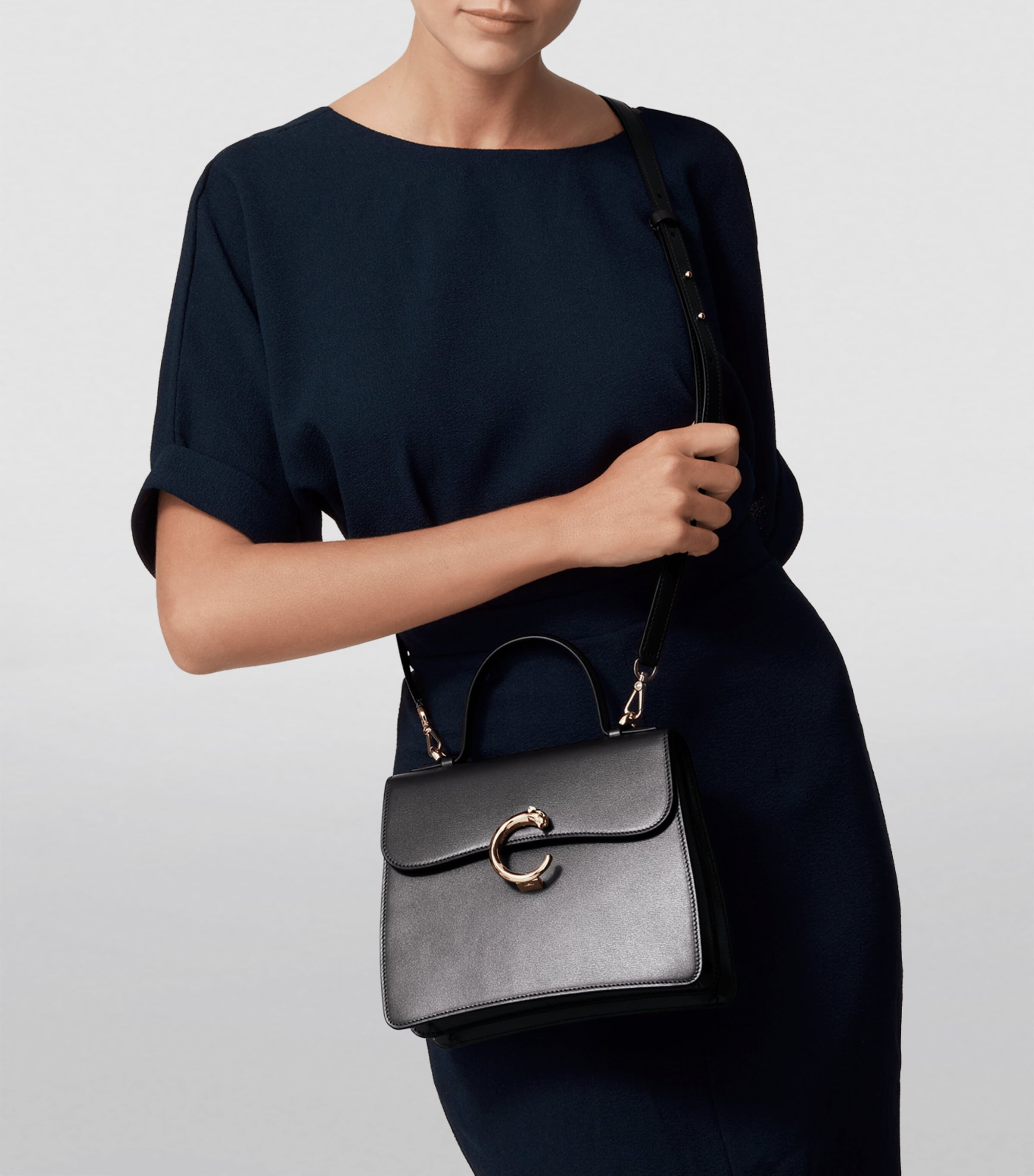 Leather Panthère De Cartier Top-Handle Bag BLACK Image 2