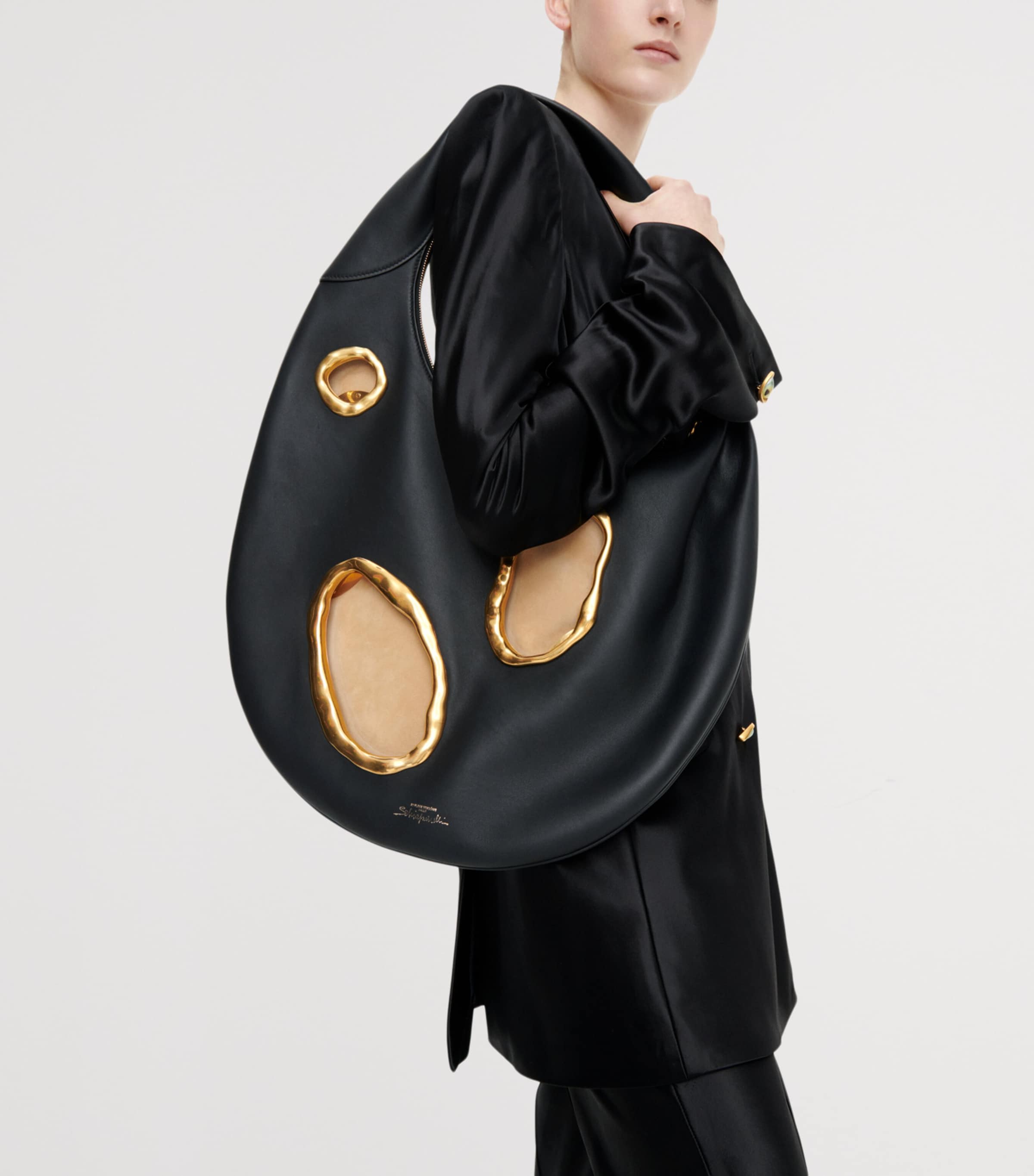 Schiaparelli Womens Satin Bias-Cut Tailored Jacket Black Image 3