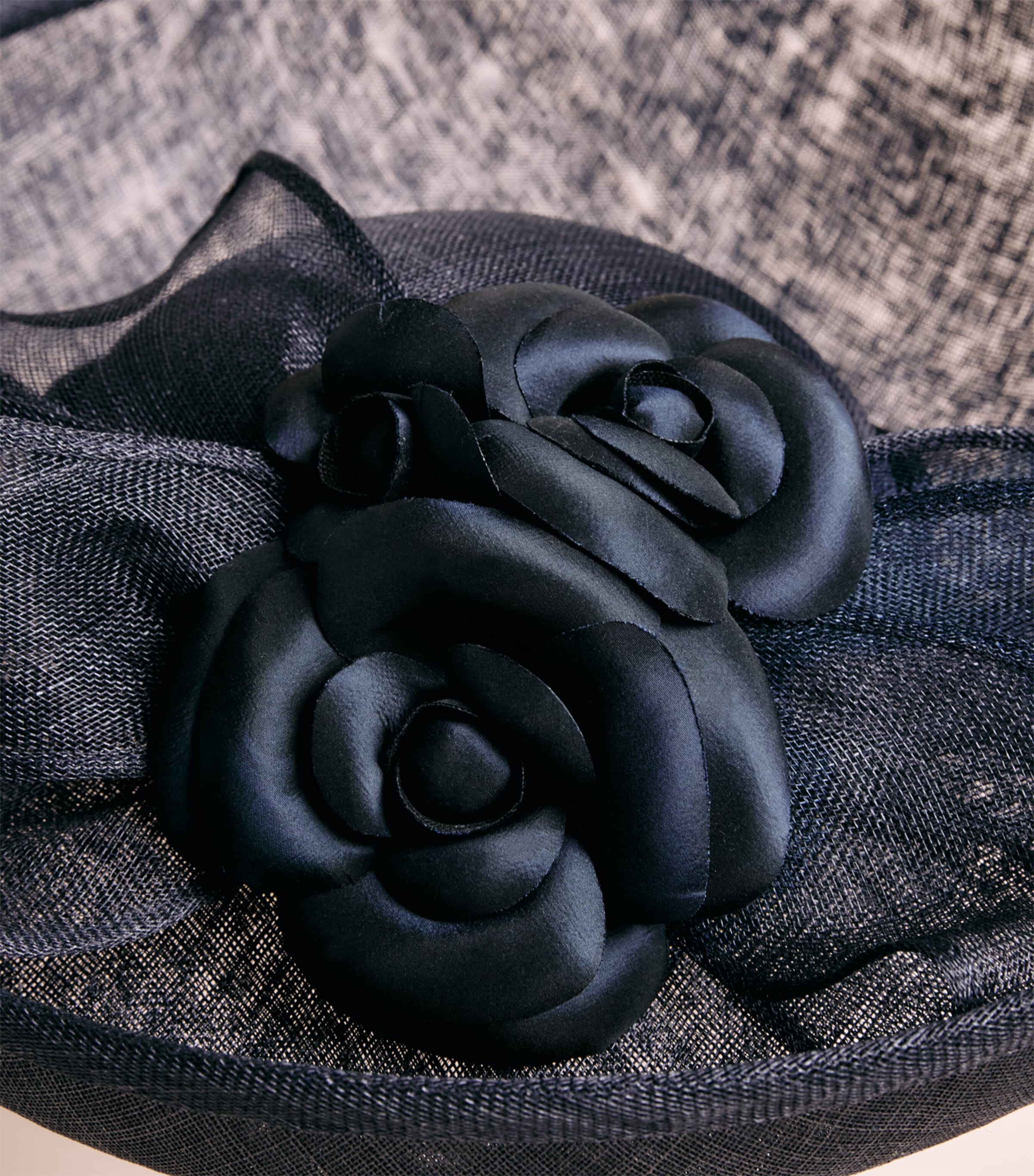 Rachel Trevor-Morgan Straw Camelias and Bow Fascinator Navy Image 6