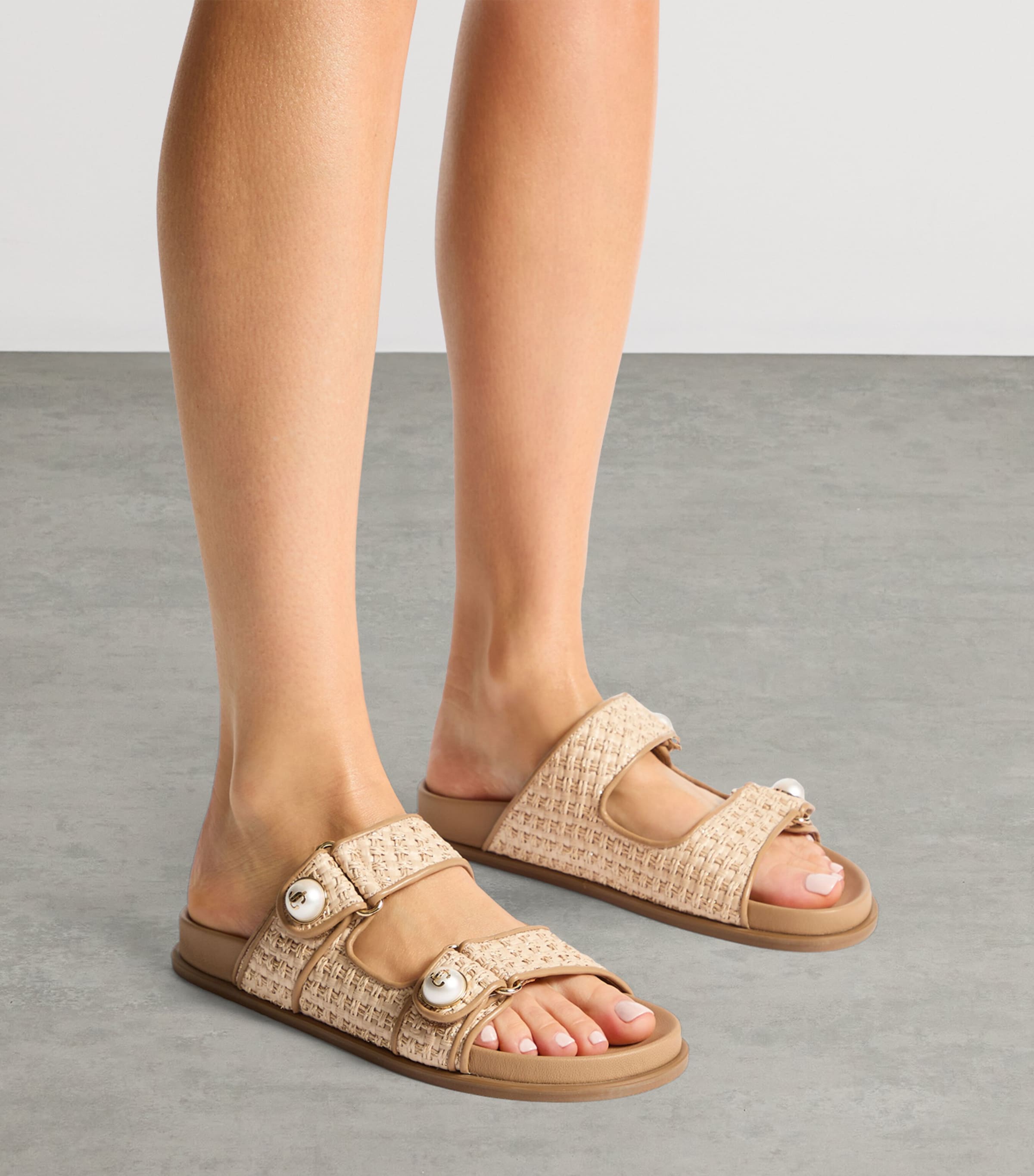 【完売必至】Jimmy Choo Fayence レザー ラフィアサンダル Jimmy Choo Fayence Raffia Sandals | Harrods US