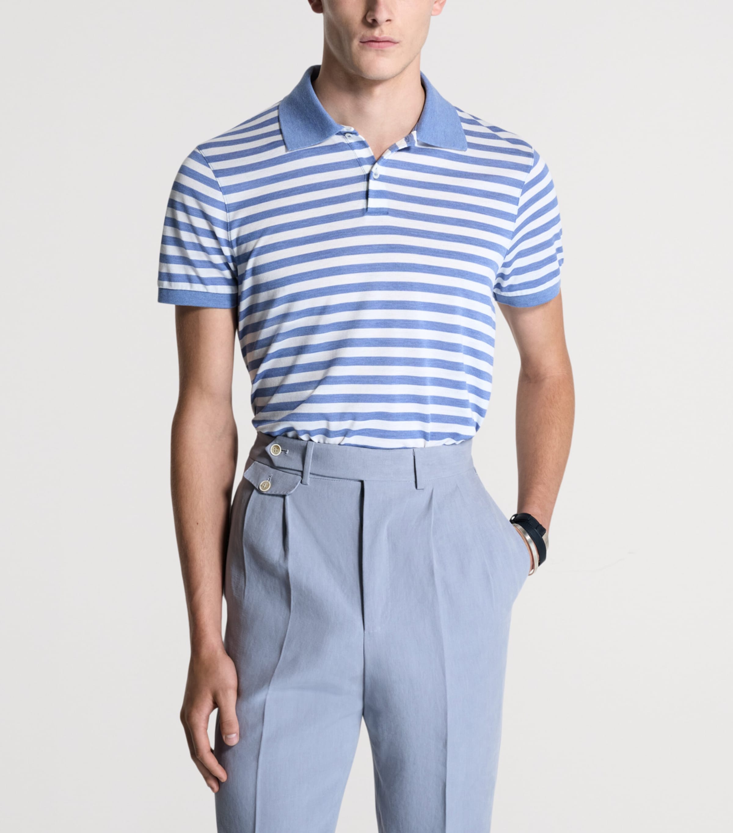 Dunhill Mens Mulberry Silk-Cotton Polo Shirt Blue Image 4