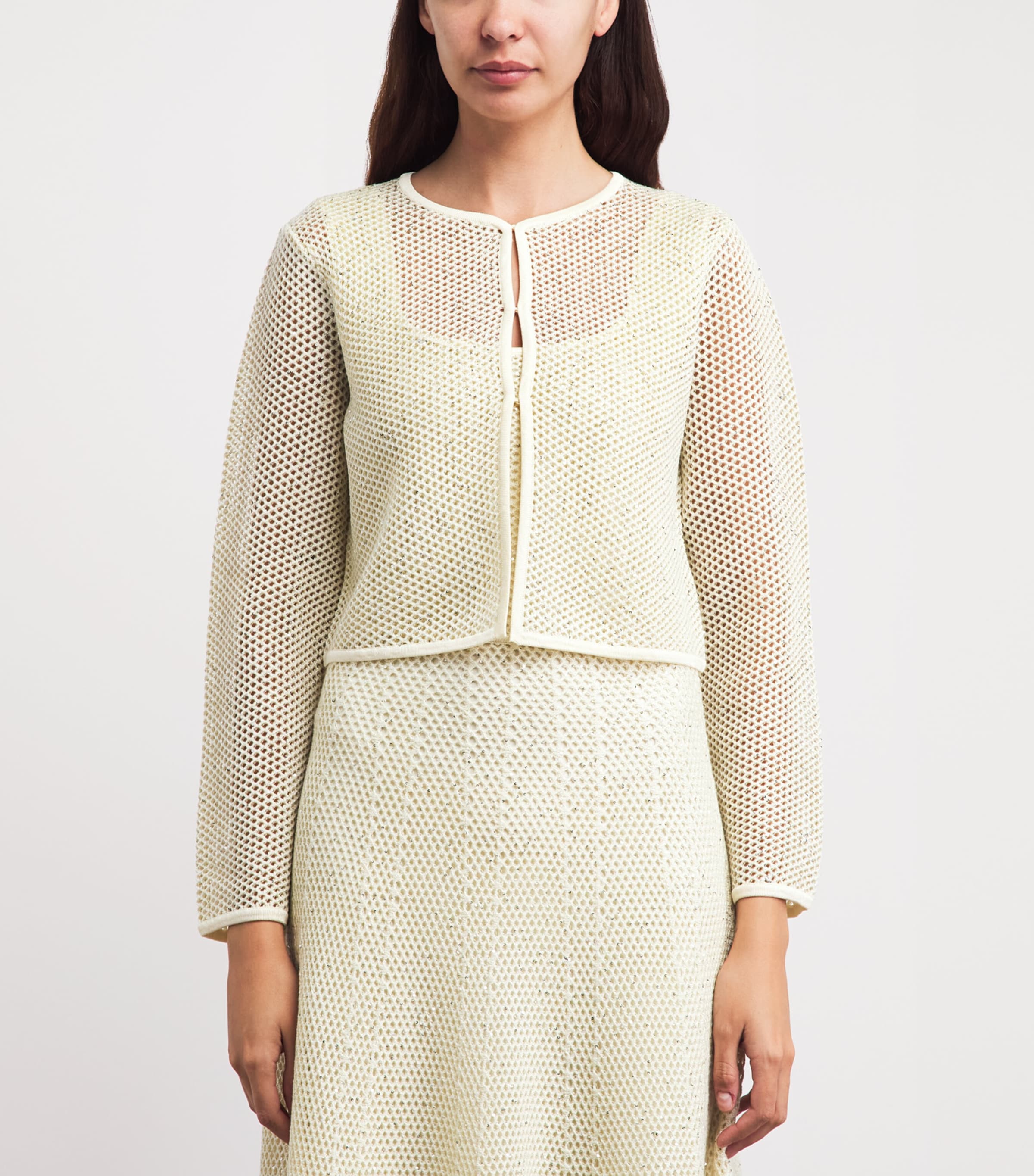 Maje Womens Embellished Open-Knit Cardigan Pale Yellow Image 4