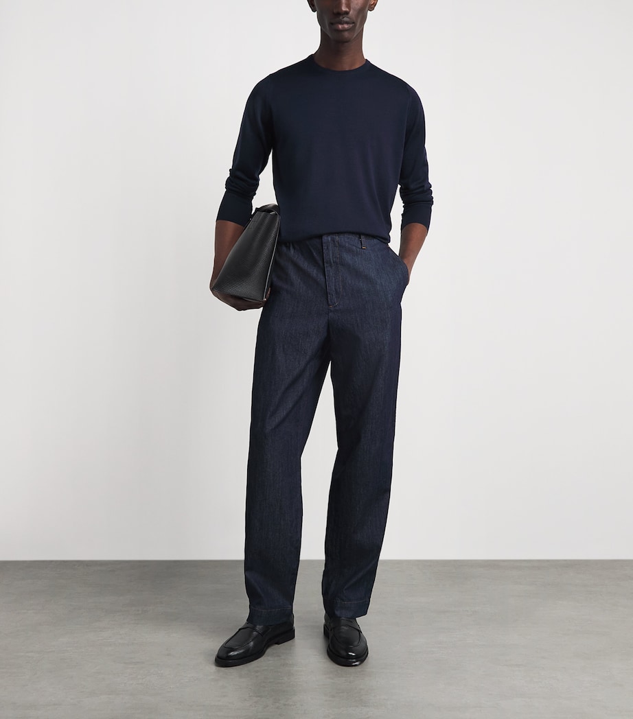 Alan Scott Mens Superfine Merino Wool Crew Neck Sweater Midnight Image 2