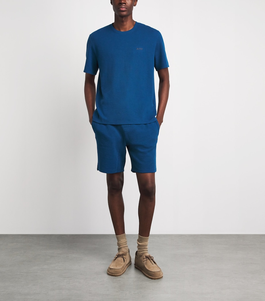 BOSS Mens Waffle-Knit Logo T-Shirt Turquoise/aqua Image 2