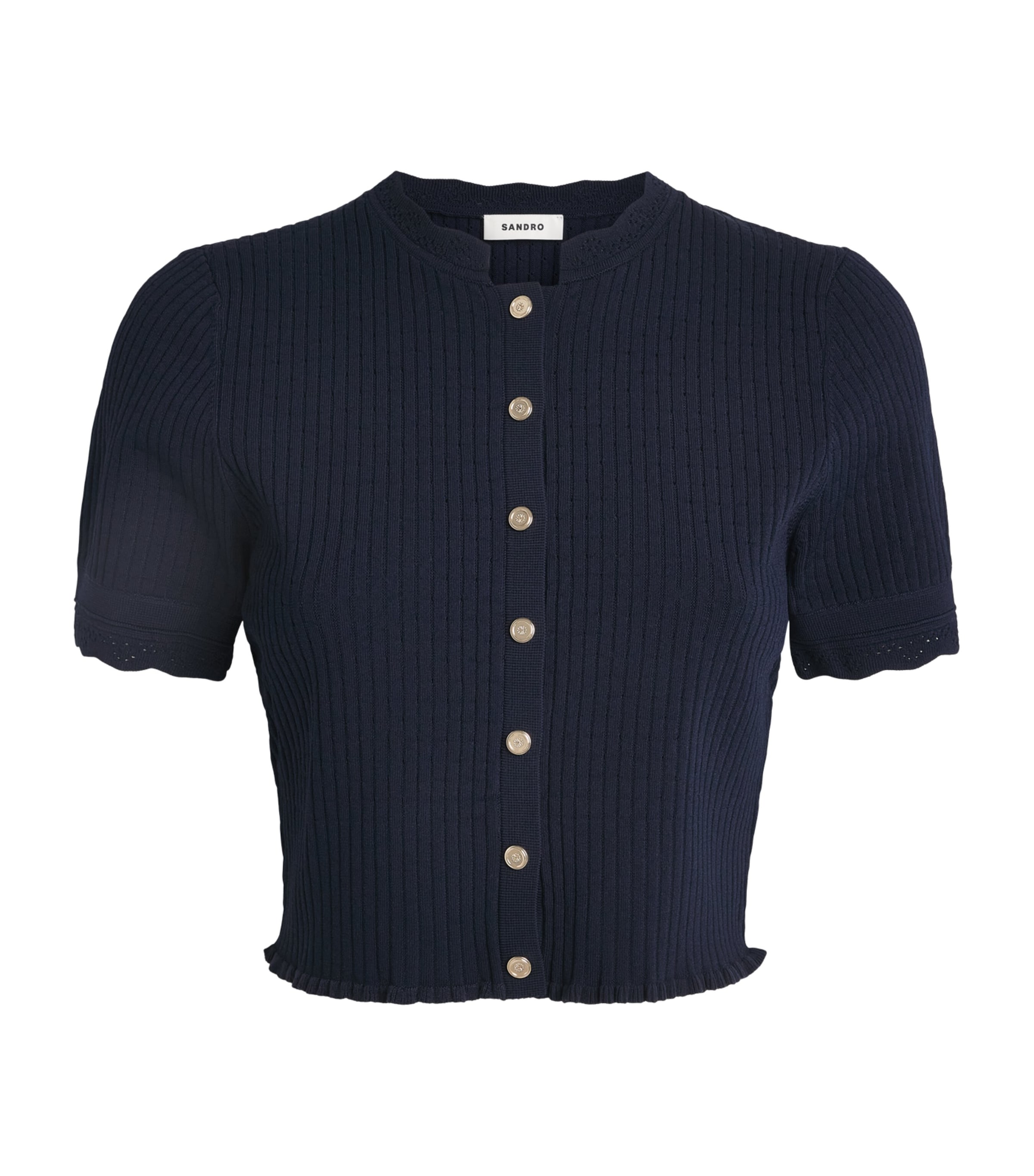 Sandro Paris Womens Rib-Knit Cropped Cardigan Navy Blue Image 1
