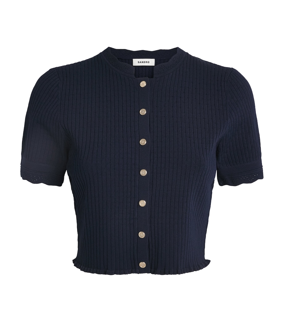 Sandro Paris Womens Rib-Knit Cropped Cardigan Navy Blue Image 1