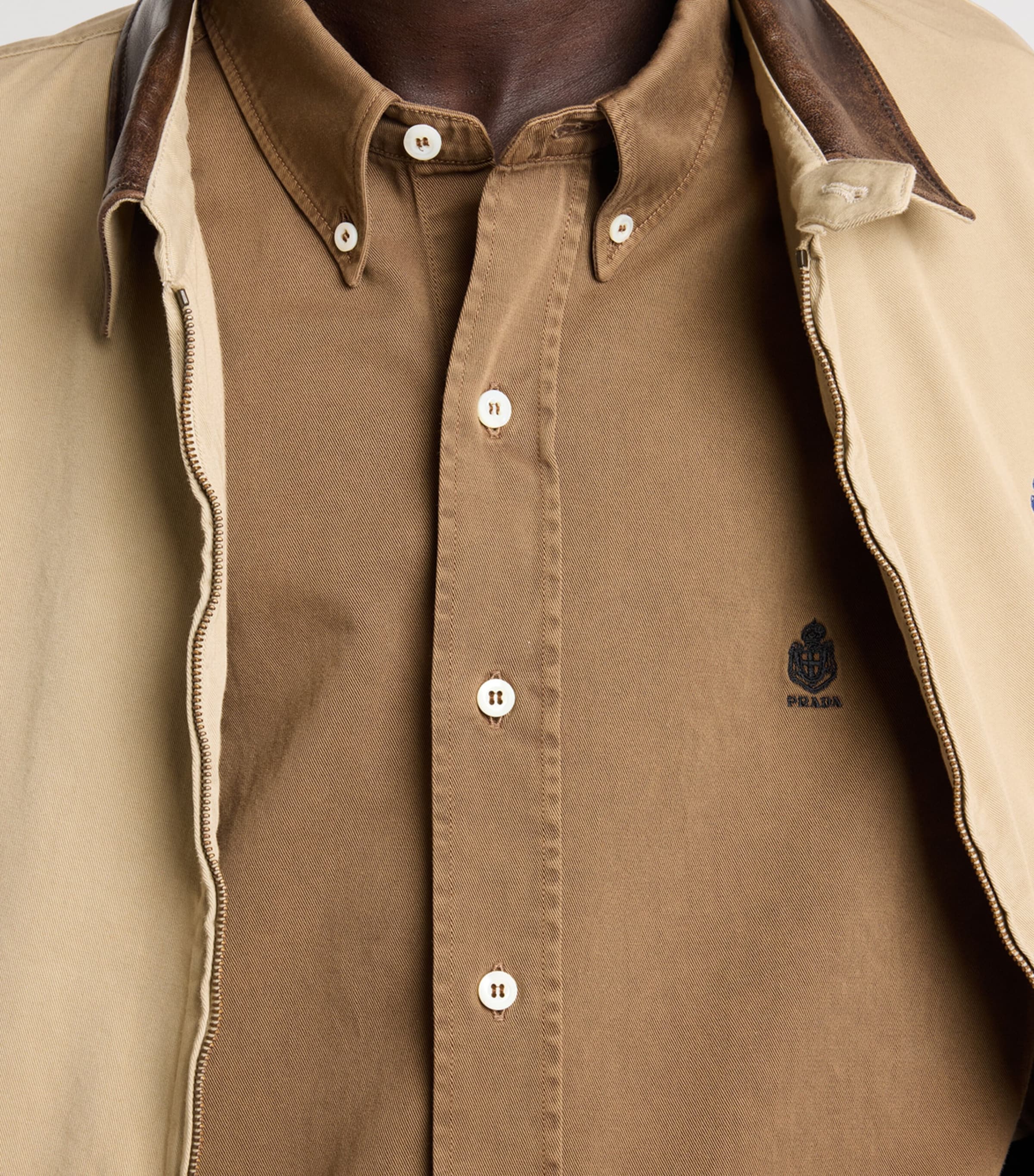 Prada Mens Cotton Logo Shirt Brown Image 4