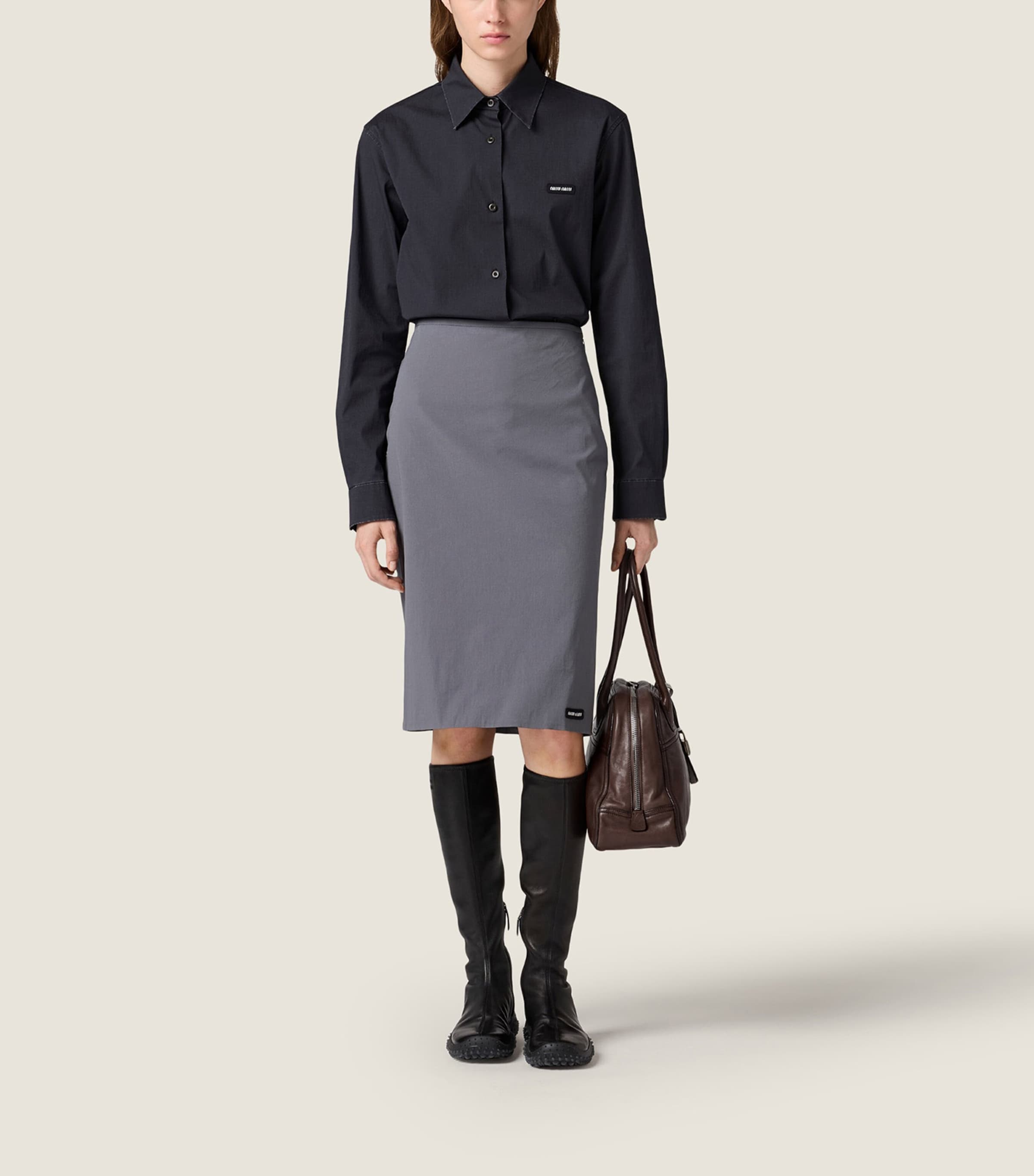 Miu Miu Womens Stretch-Poplin Shirt Black Image 2
