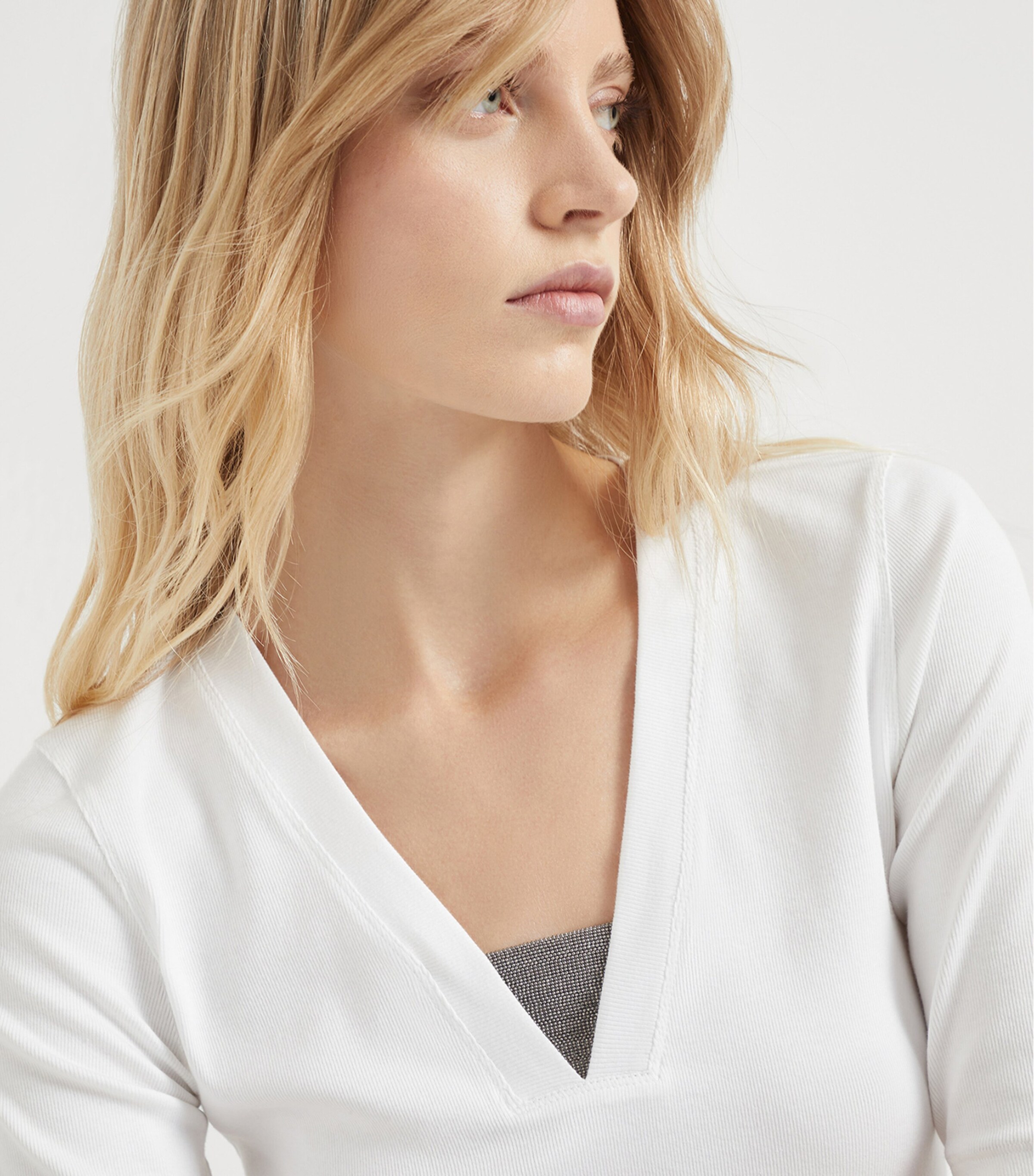 Brunello Cucinelli Womens Stretch-Cotton Monili-Detail T-Shirt Image 6