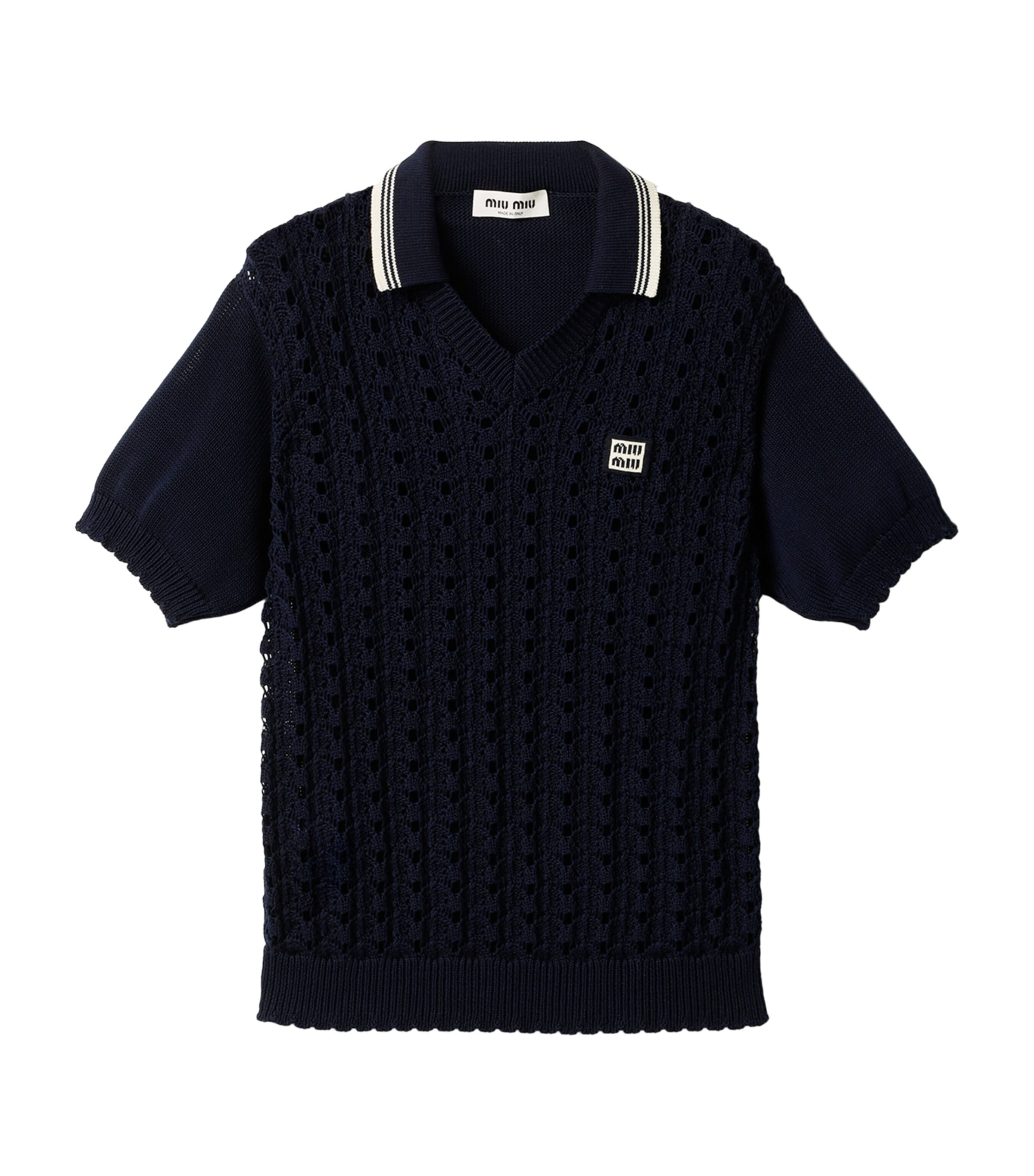 Miu Miu Womens Cotton Polo Sweater Blue Image 1