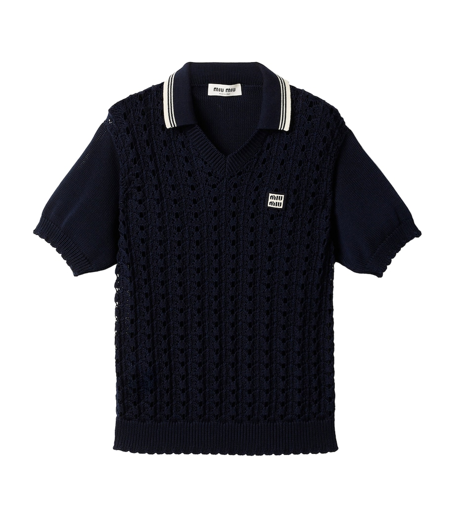 Miu Miu Womens Cotton Polo Sweater Blue Image 1