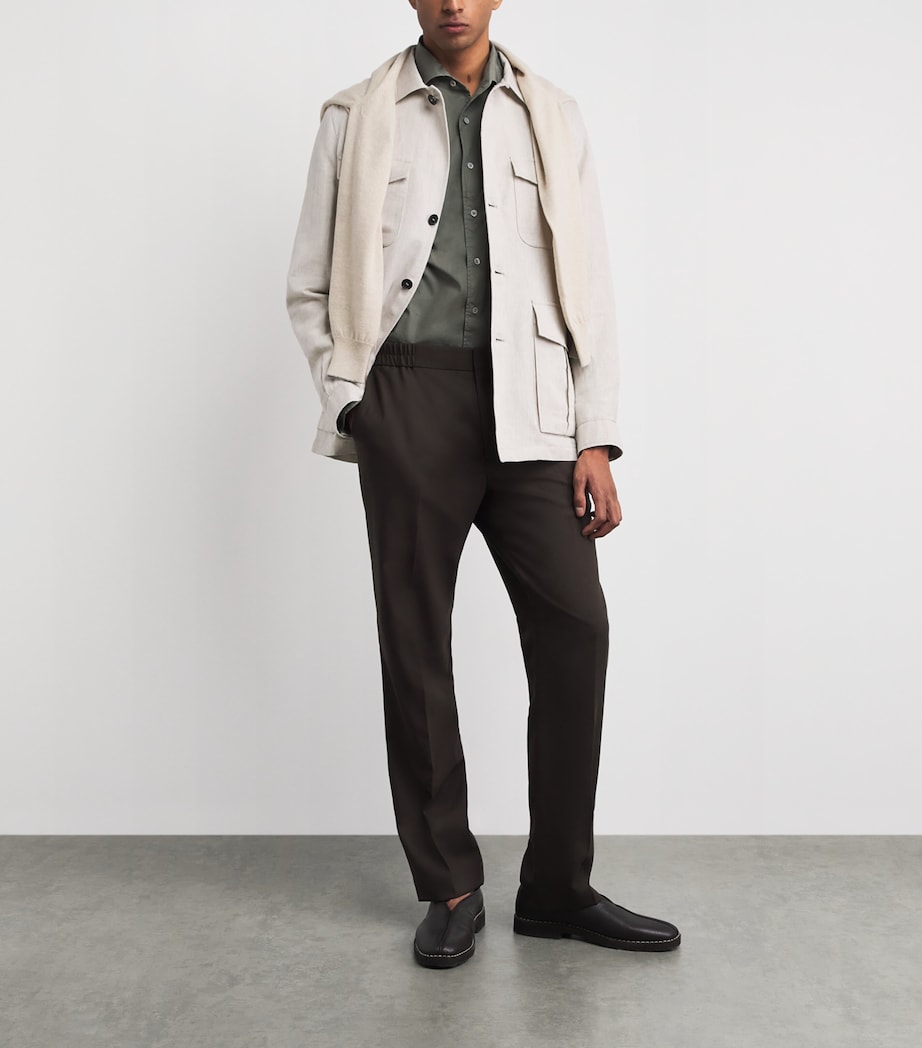 N.Peal Mens Linen-Cotton Herringbone Safari Jacket Chalk Image 2