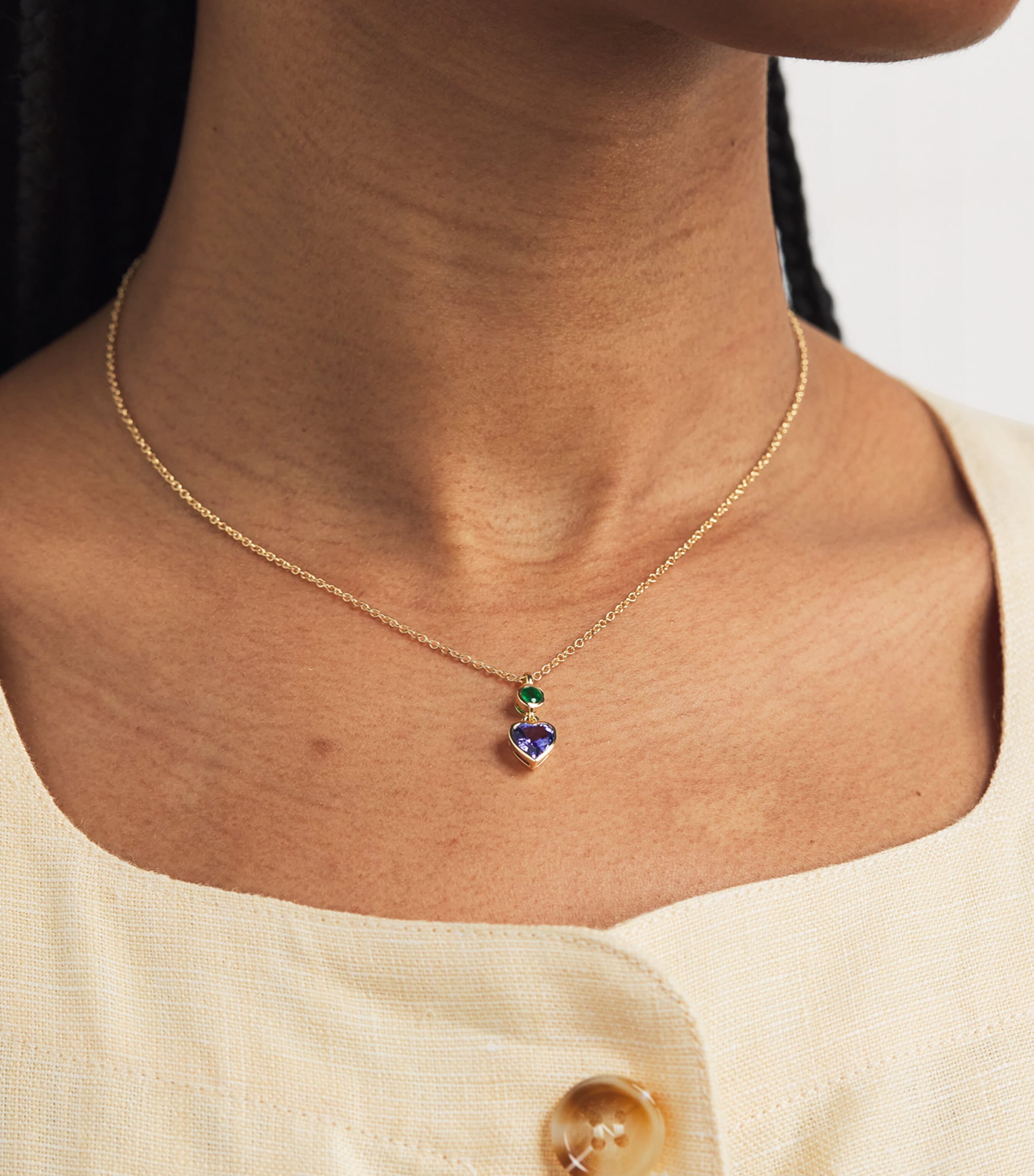 Yellow Gold, Emerald and Tanzanite Blue Heart Necklace YELLOW GOLD Image 2
