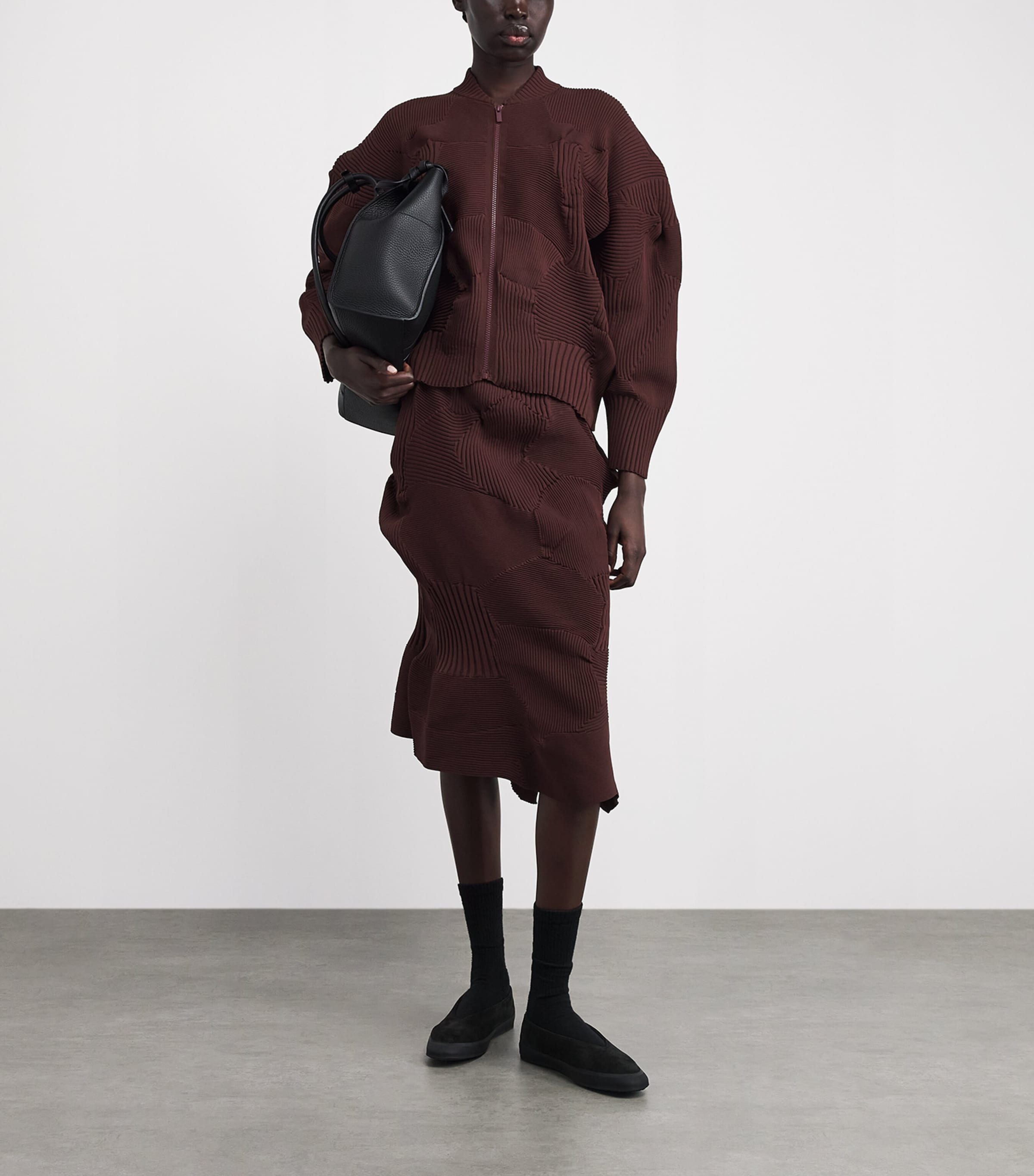 Issey Miyake Womens Kone Kone Knit Skirt Dark Brown Image 2