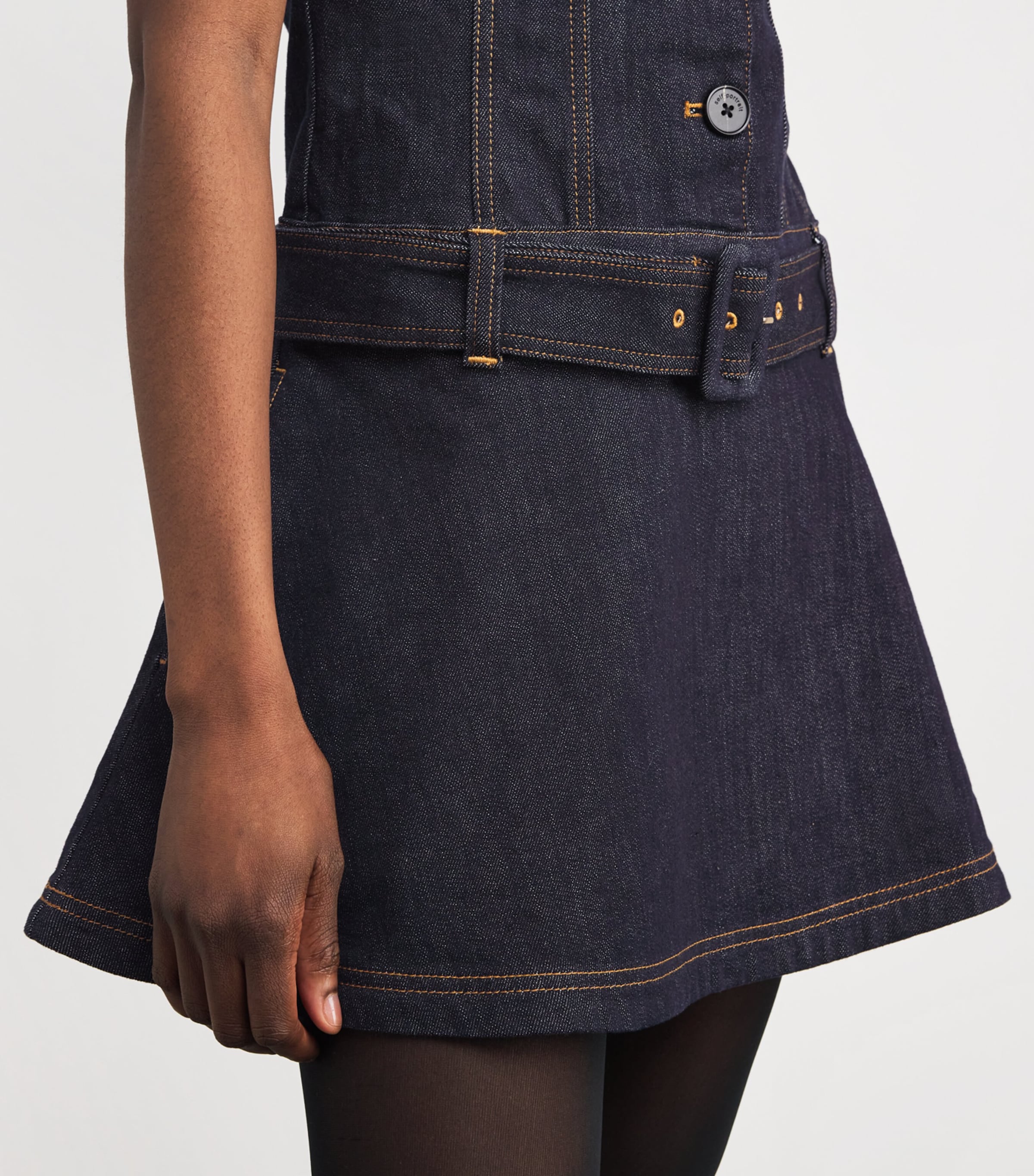Denim Flared Mini Dress BLUE Image 6