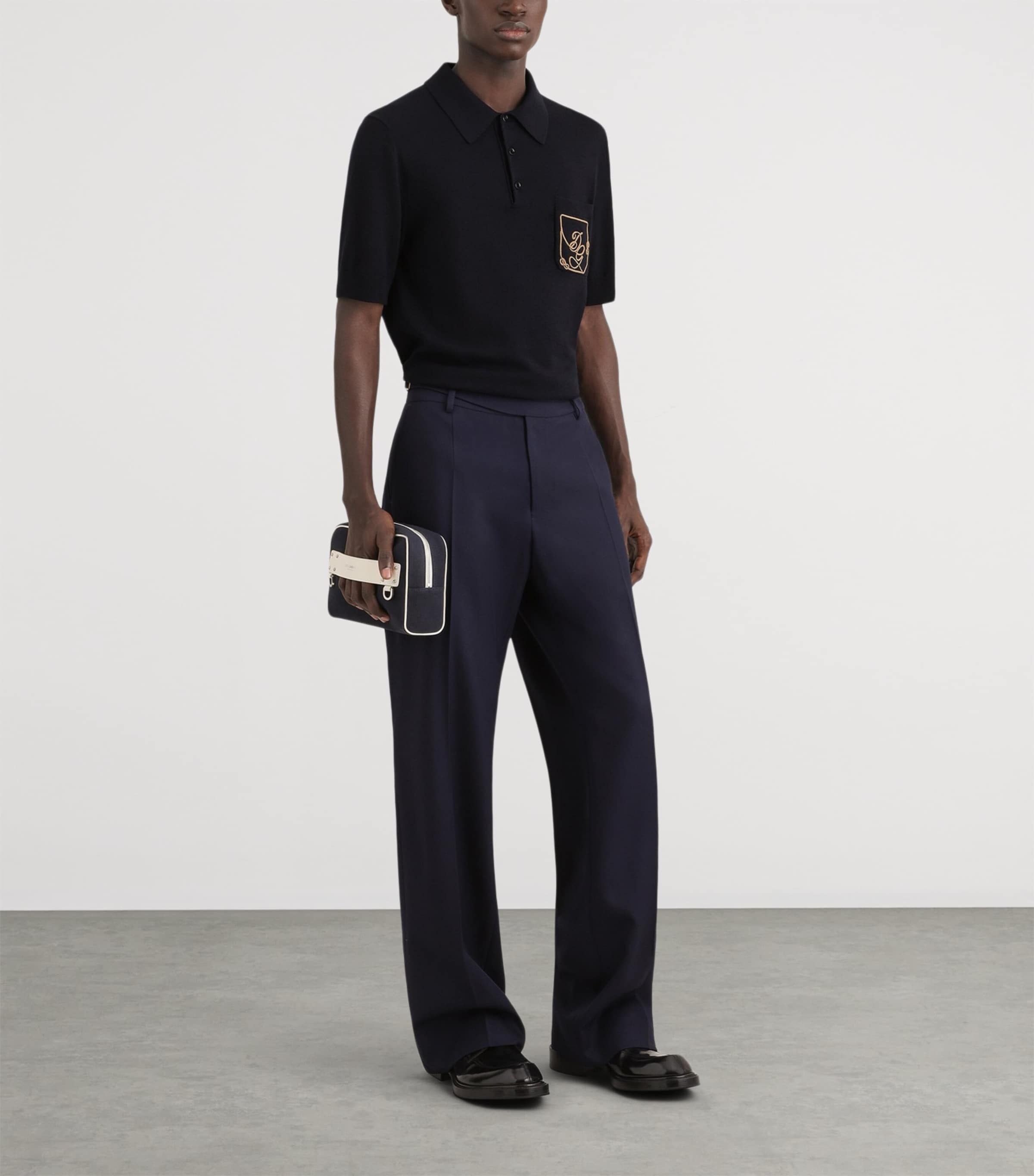 Dolce&Gabbana Mens Virgin Wool Polo Shirt Very Dark Blue Image 2