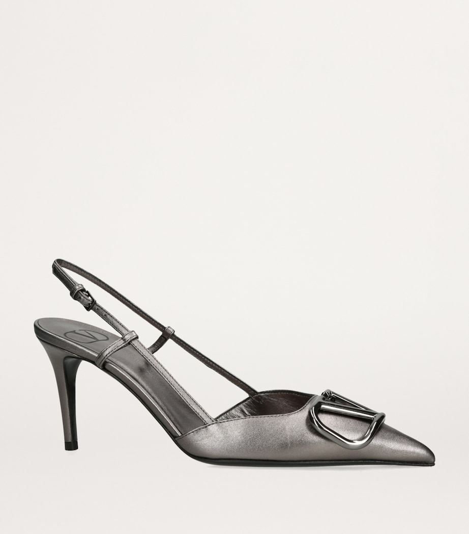 Leather VLogo Slingback Pumps 80 GUNMETAL Image 3