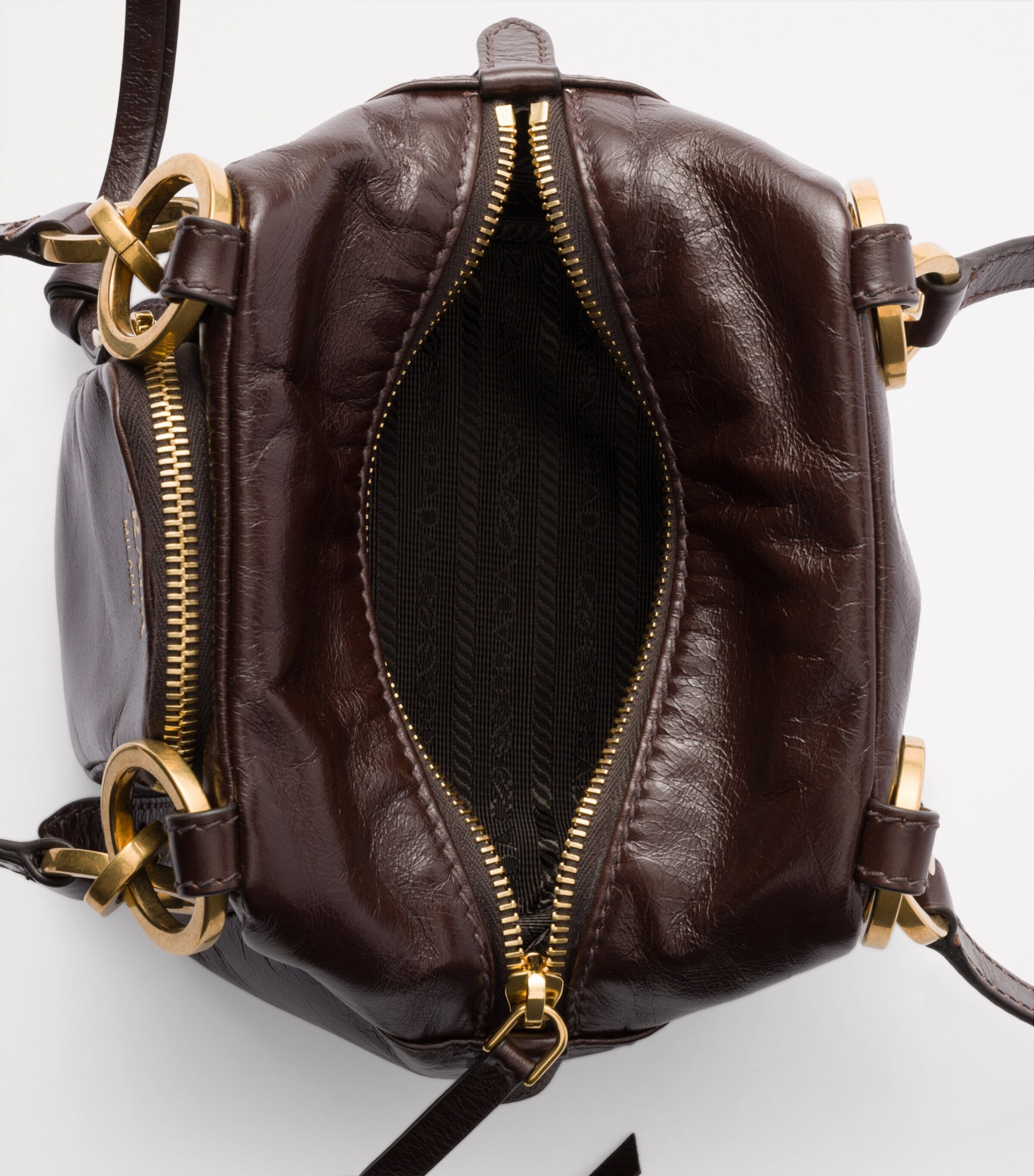 PRADA leather mini hand bag brown