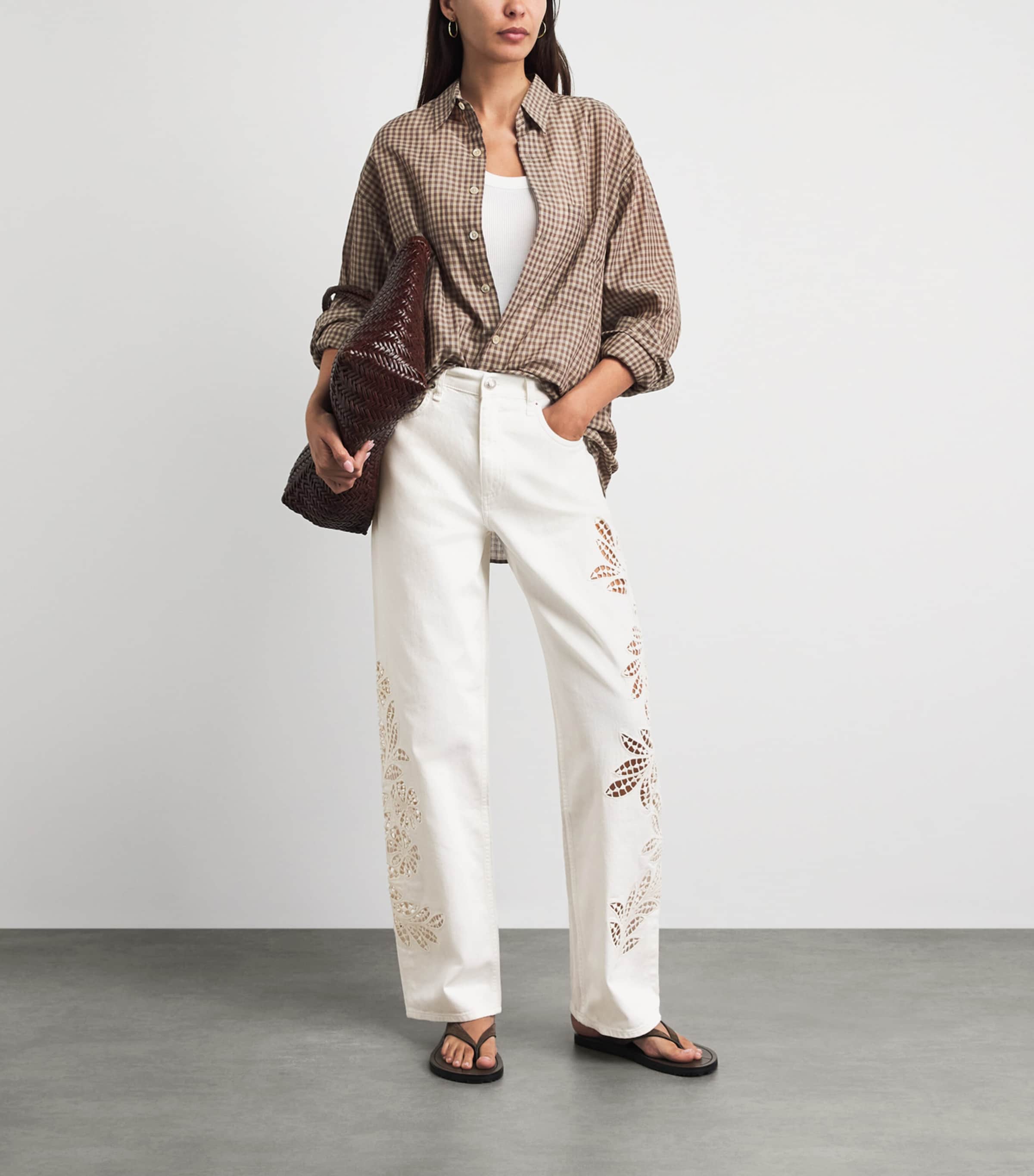 Rag & Bone Womens Crochet Shea Straight Jeans Whtfloral Image 2