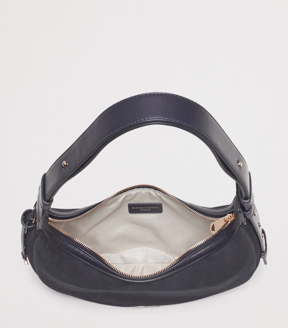 Small Suede Hudson Crescent Shoulder Bag NAVY Image 6